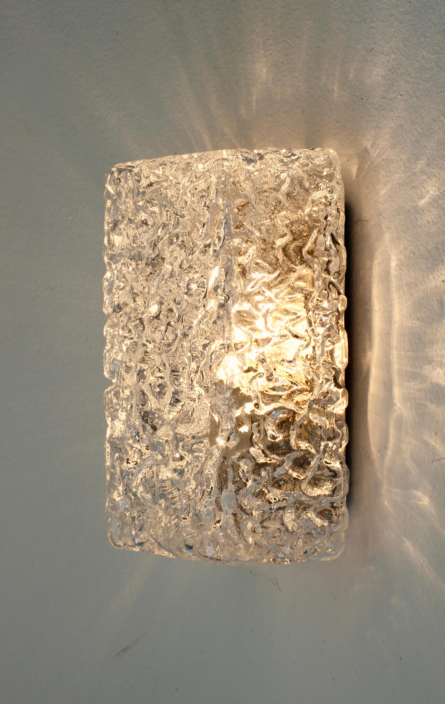 Limburg Single 1970s Vintage Textured Ice Glass Flush Mount Wall Light or Lamp For Sale 4