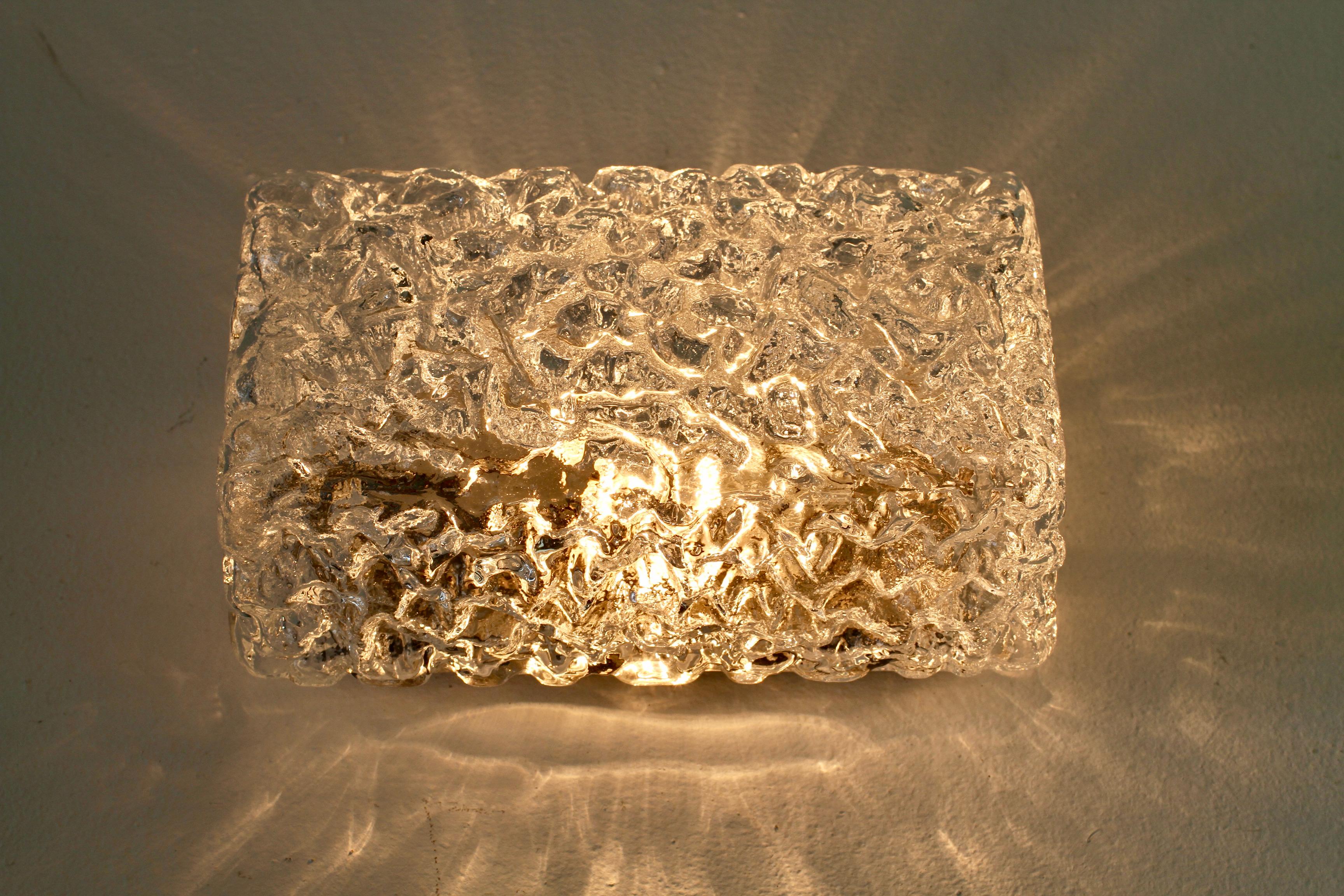 Limburg Single 1970s Vintage Textured Ice Glass Flush Mount Wall Light or Lamp For Sale 7