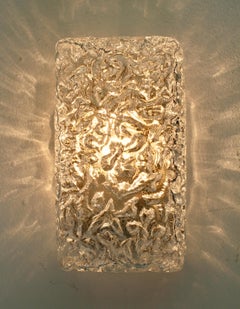 Limburg Single 1970s Vintage Textured Ice Glass Flush Mount Wall Light or Lamp