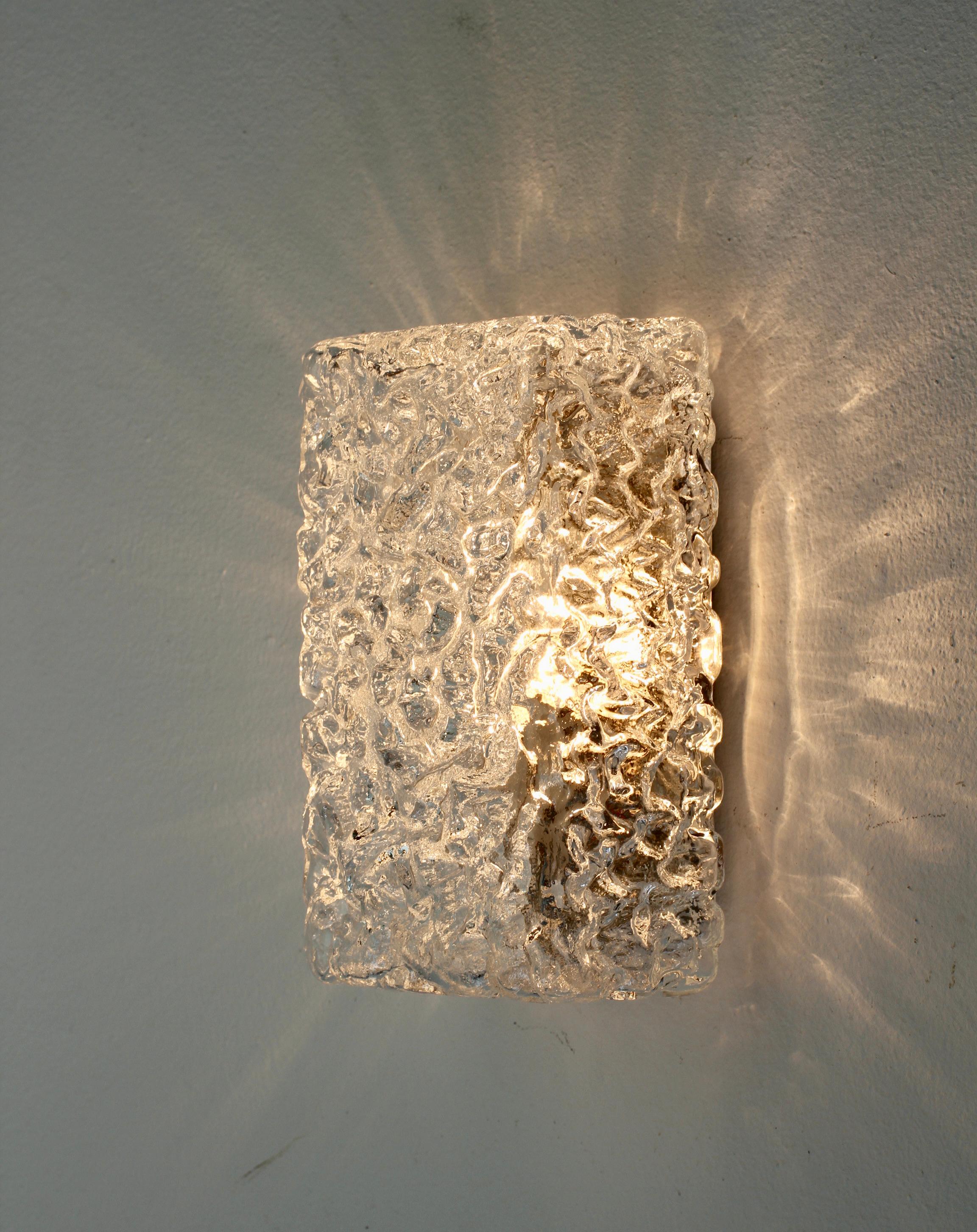 Metal Limburg Single 1970s Vintage Textured Ice Glass Flush Mount Wall Light or Lamp For Sale