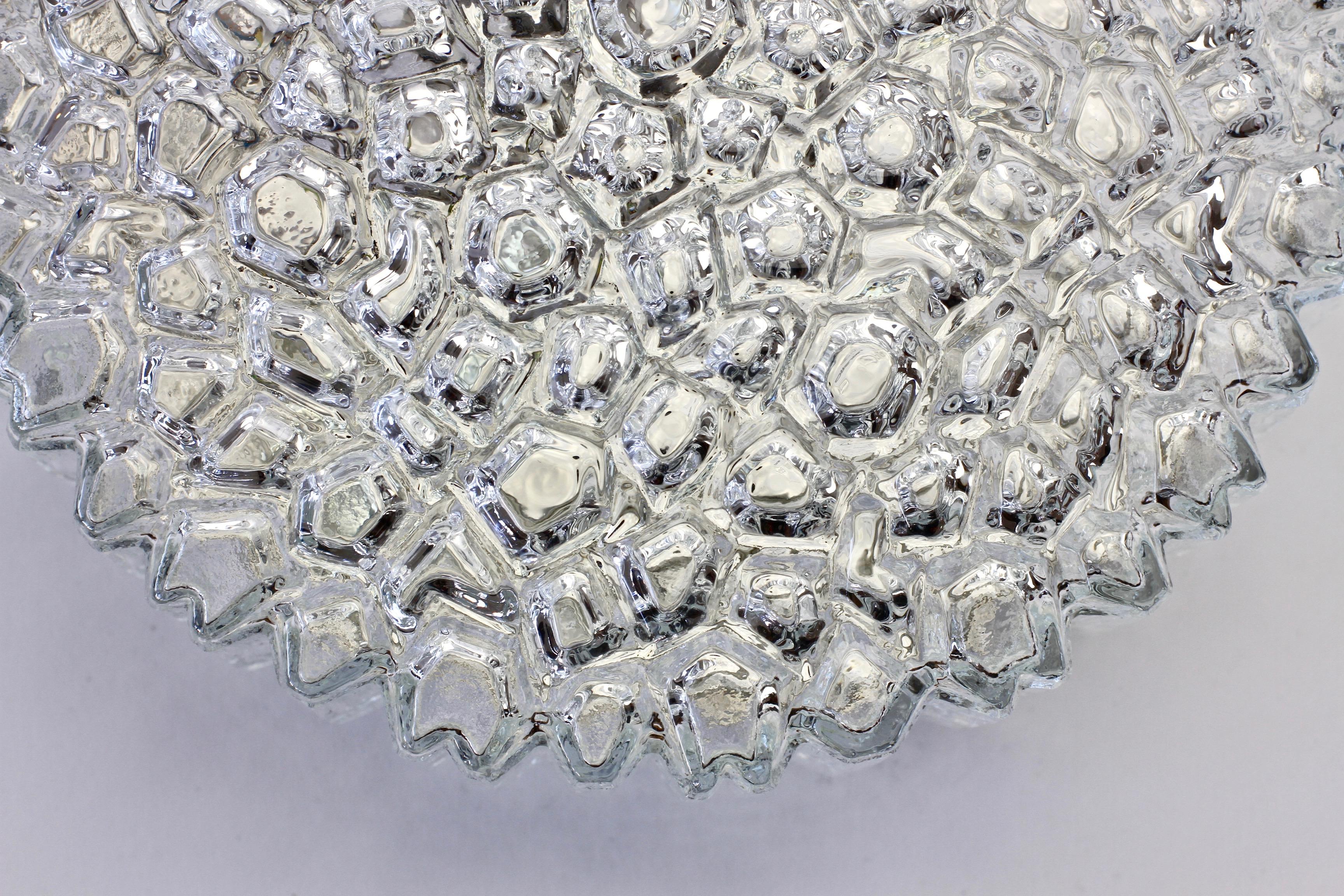 Limburg Vintage 1970s Textured Clear Glass 'Ice Crystals' Flush Mount Wall Light 3