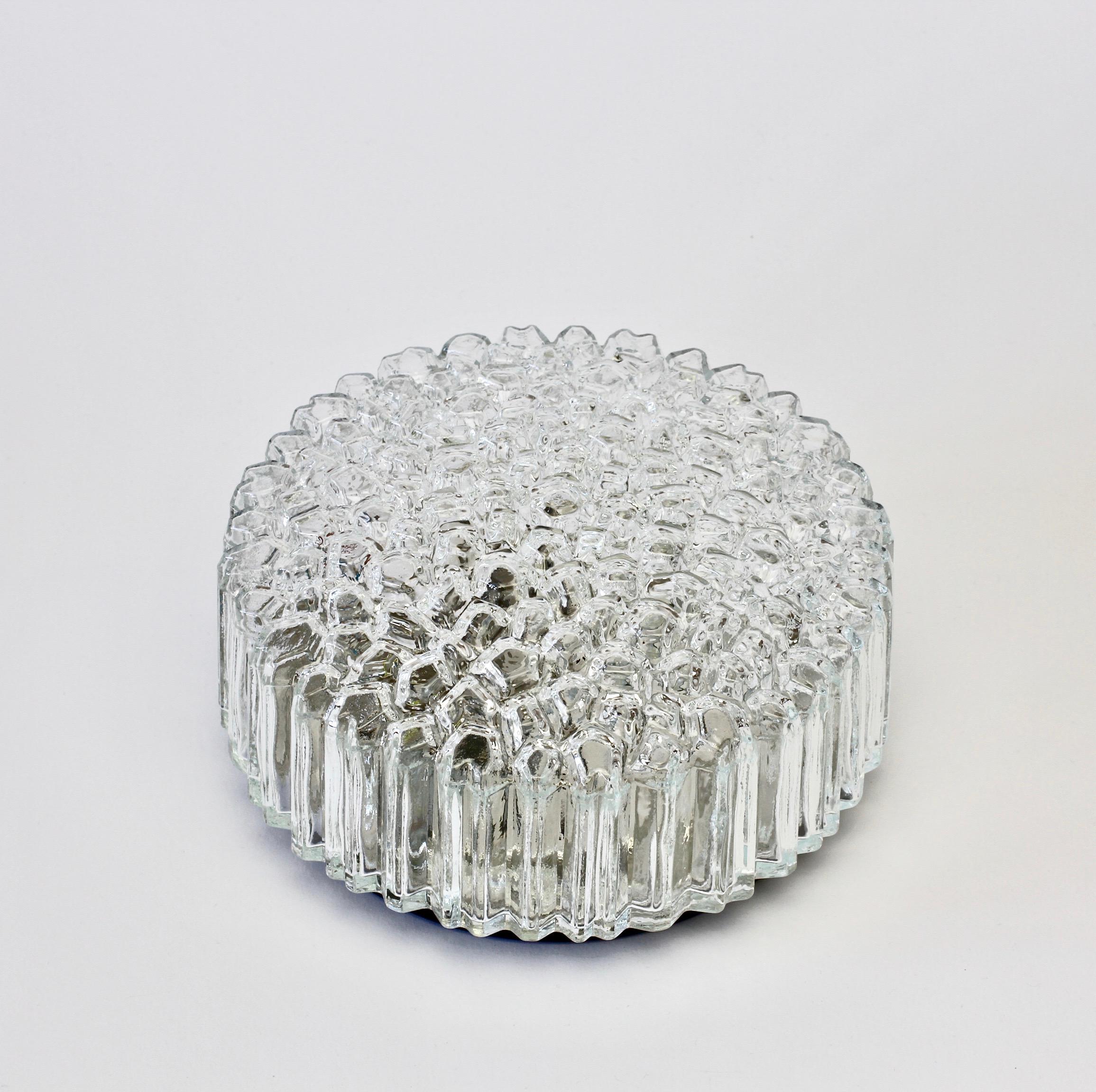 Mid-Century Modern Limburg Vintage 1970s Textured Clear Glass 'Ice Crystals' Flush Mount Wall Light