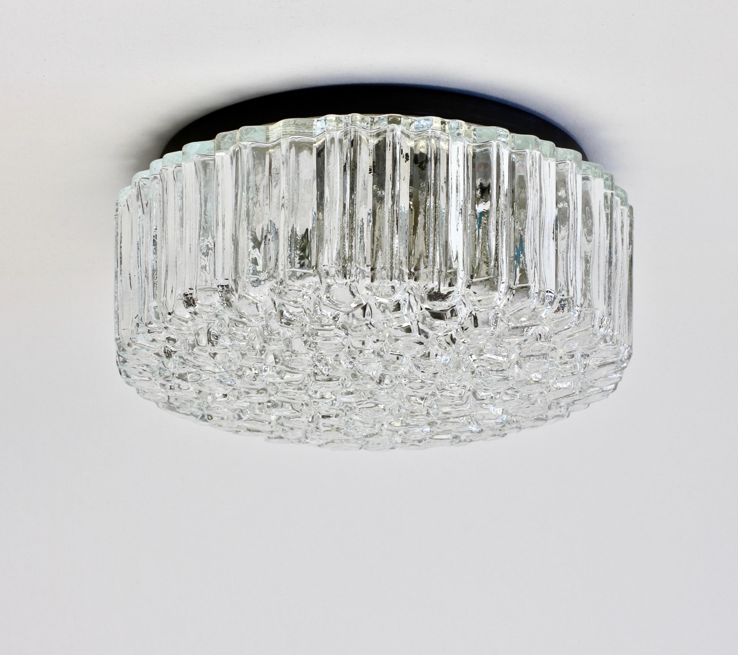 Molded Limburg Vintage 1970s Textured Clear Glass 'Ice Crystals' Flush Mount Wall Light