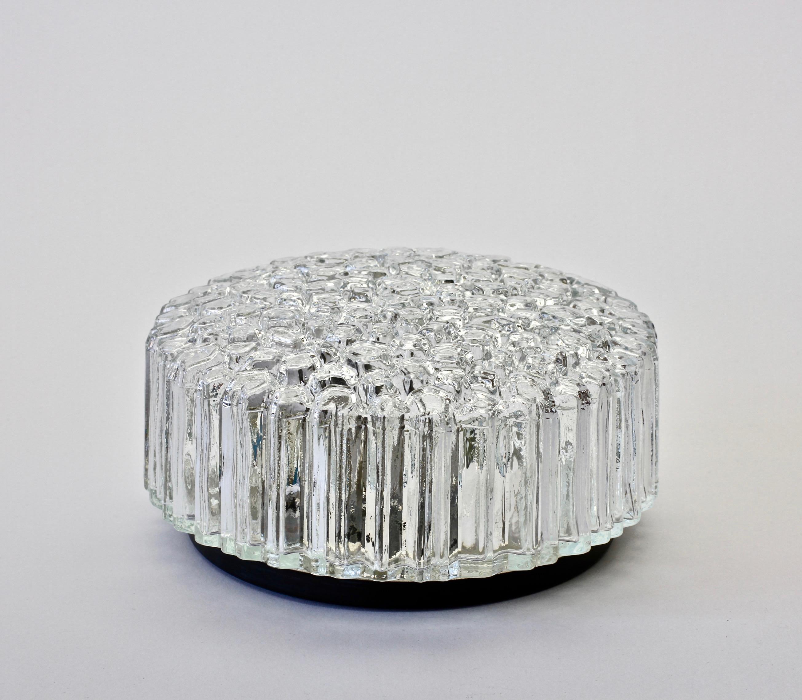 Metal Limburg Vintage 1970s Textured Clear Glass 'Ice Crystals' Flush Mount Wall Light