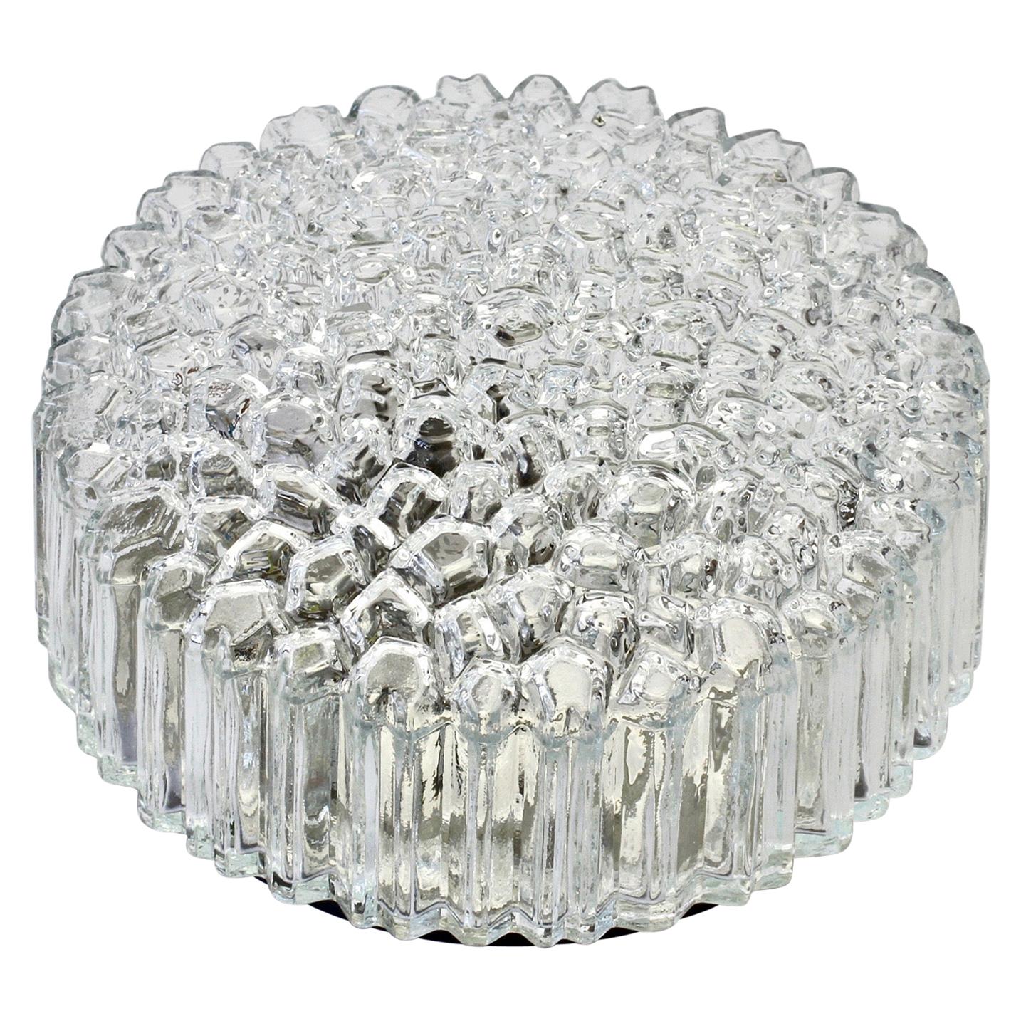 Limburg Vintage 1970s Textured Clear Glass 'Ice Crystals' Flush Mount Wall Light