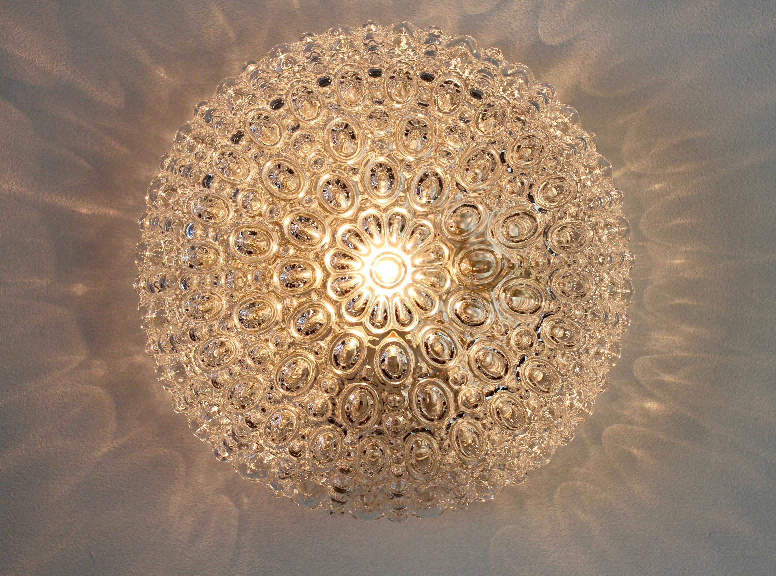 Mid-Century Modern Limburg Vintage Clear Bubble Glass Flush Mount Wall Light / Lamp 1970s