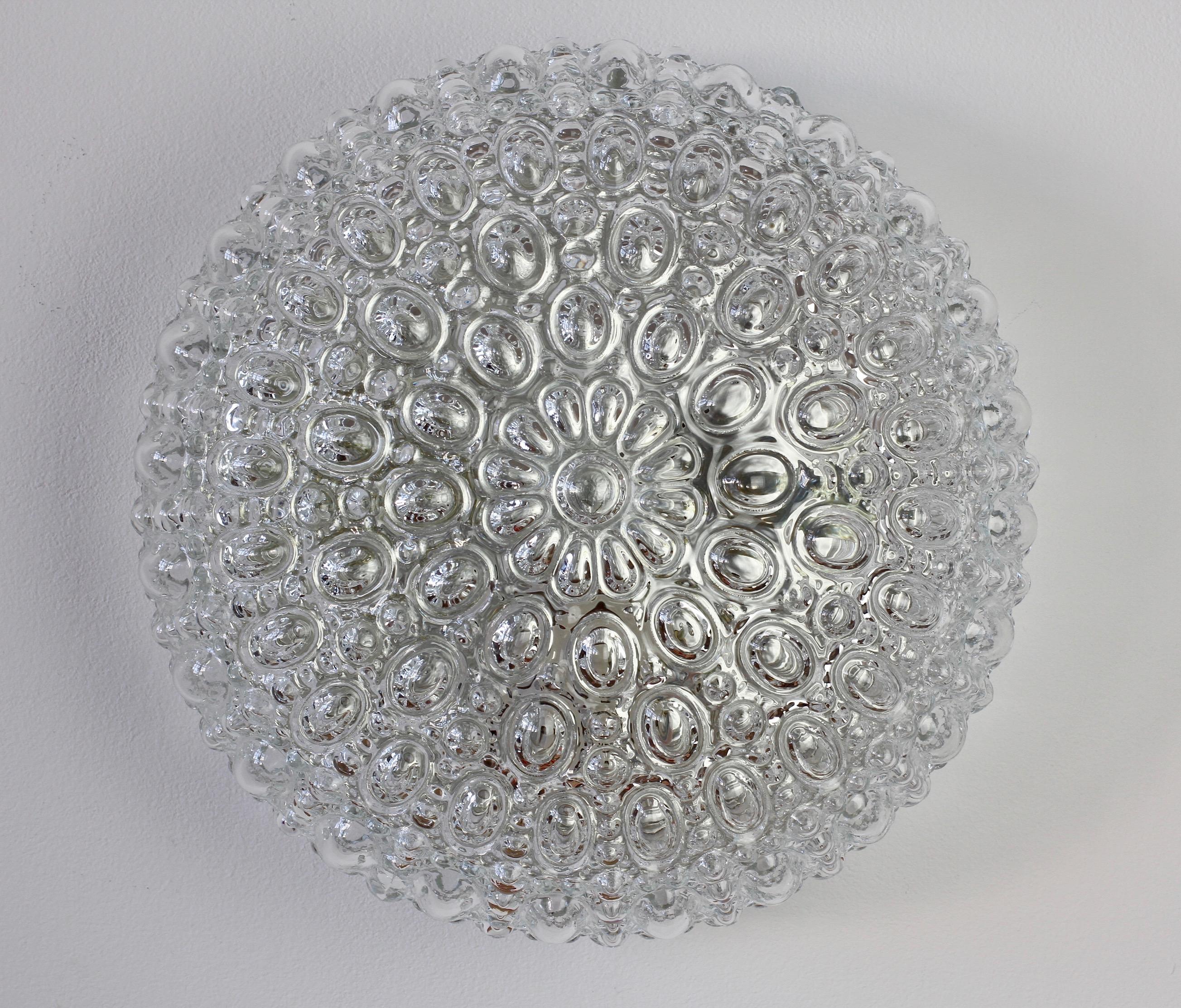 Molded Limburg Vintage Clear Bubble Glass Flush Mount Wall Light / Lamp 1970s