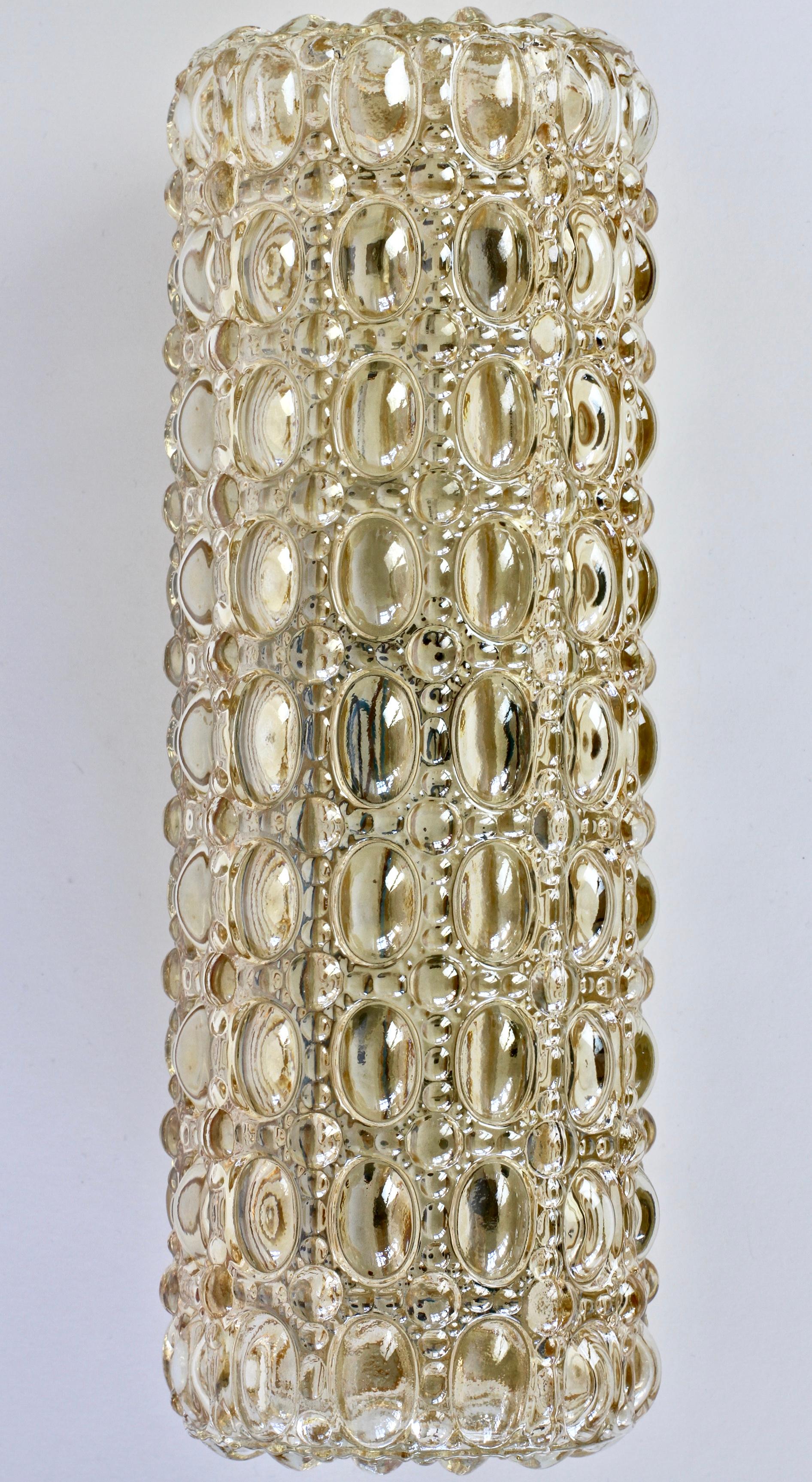 Limburg Glashütte vintage midcentury modern flush mount wall light / lamp / sconce. Featuring amber toned / colored (colored) bubble glass with lozenge and flower petal shapes. Design is attributed to Finnish Glass designer Helena Tynell, although