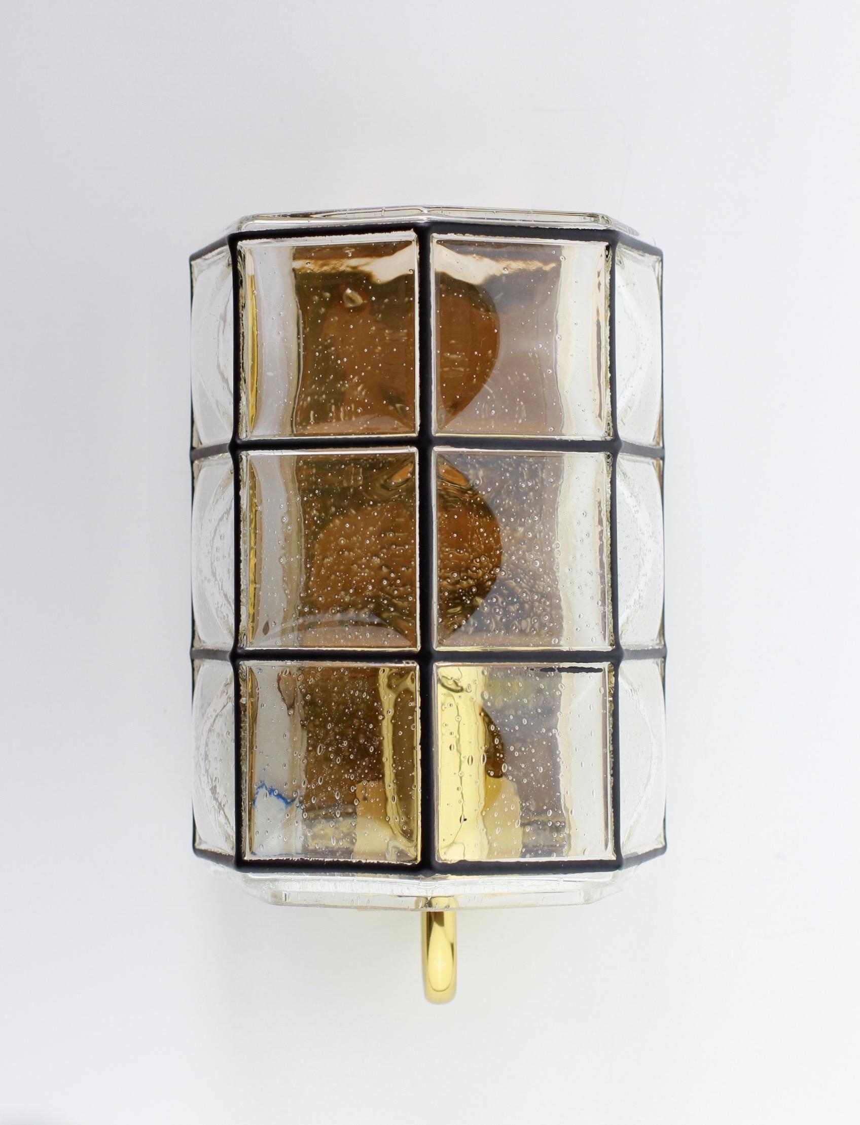 German Limburg Vintage Mid-Century Iron Brass and Bubble Glass Wall Light Sconce c.1965 For Sale