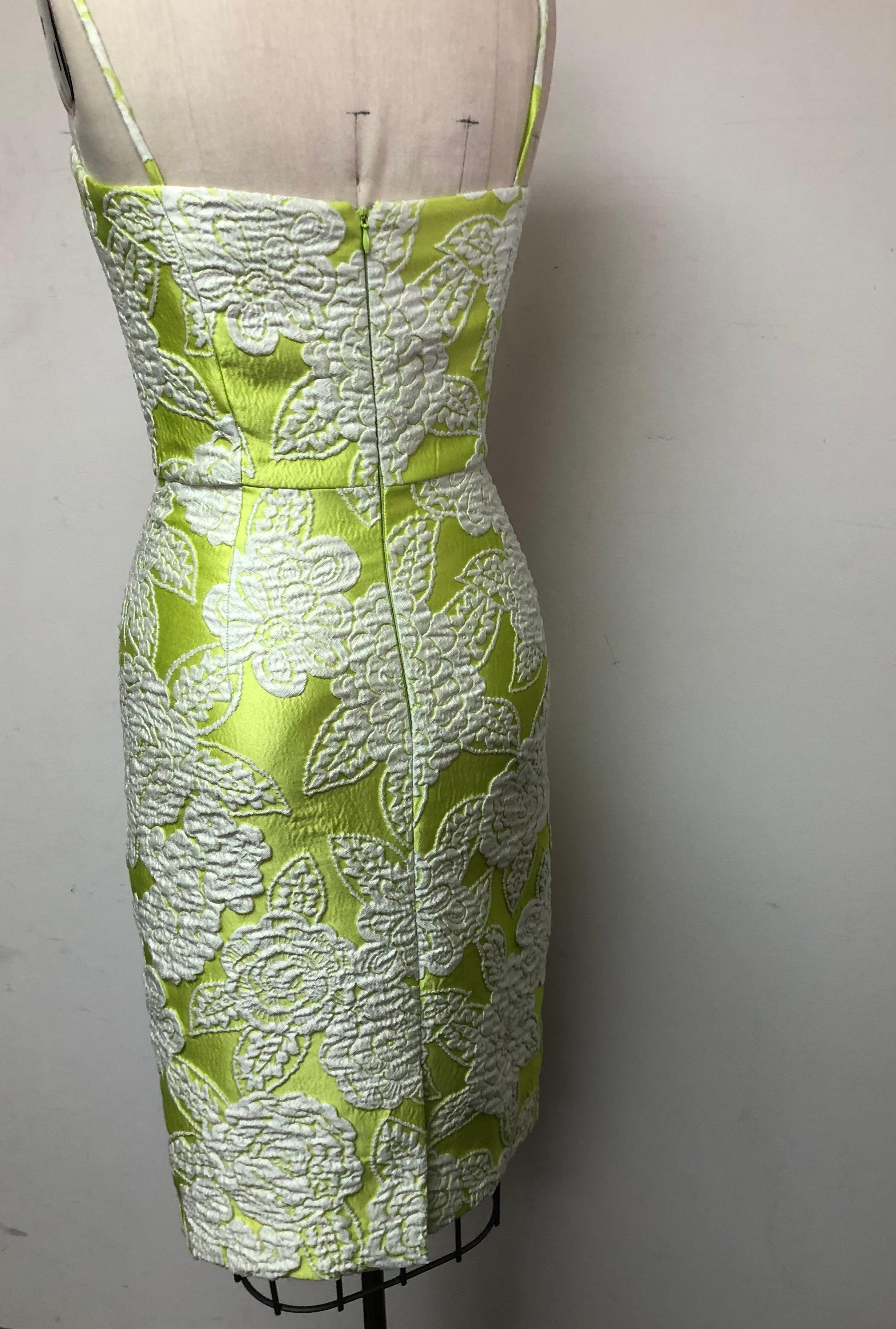 Lime and White Matalasse Spaghetti Strap Fitted Short Dress 1