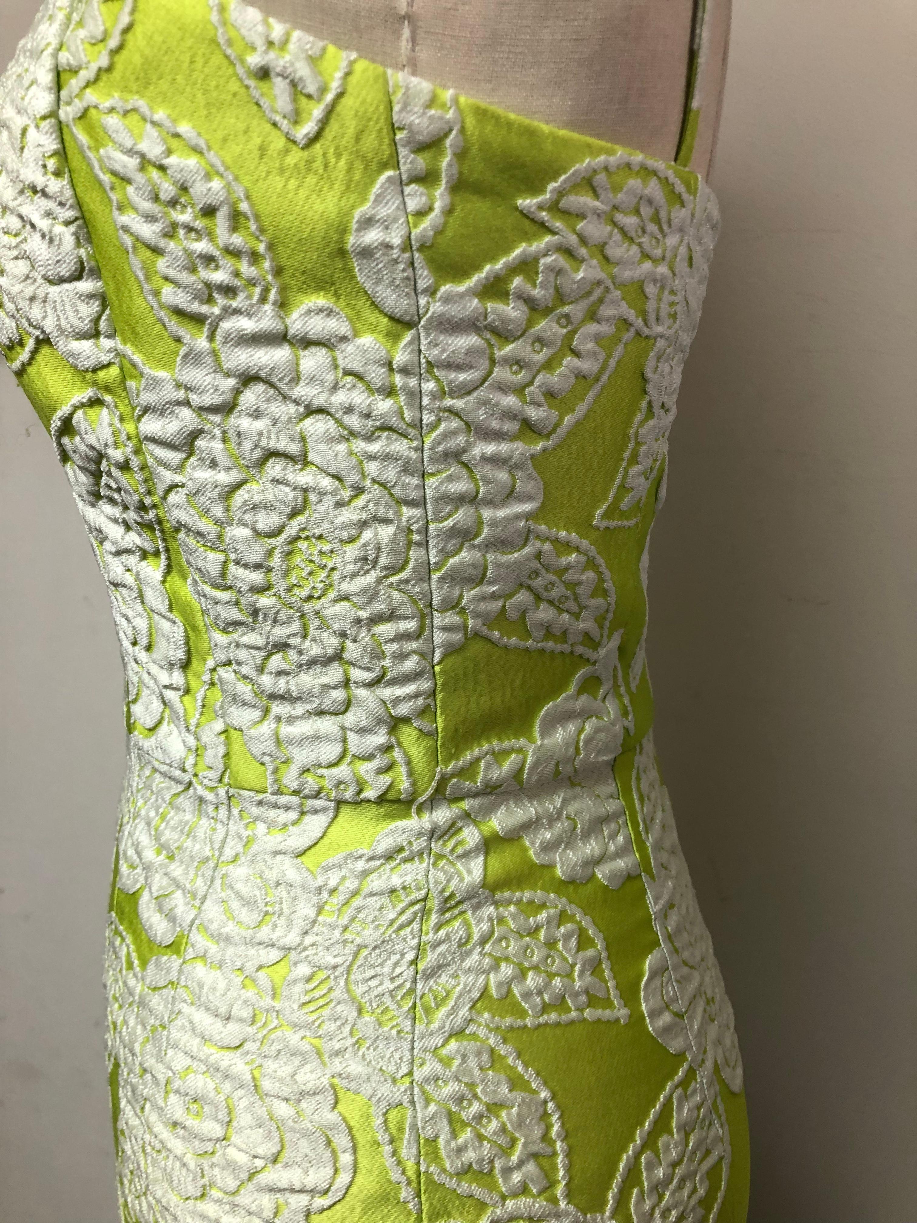 Lime and White Matalasse Spaghetti Strap Fitted Short Dress 2