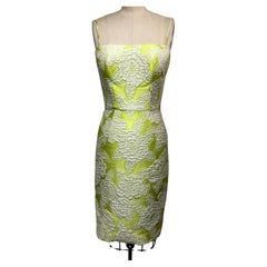 Lime and White Matalasse Spaghetti Strap Fitted Short Dress