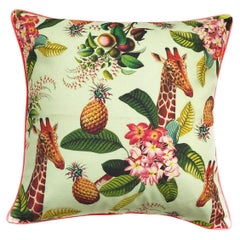 Lime Background with Coral Piping, Tropical Fruit and Giraffe Images Made in SA