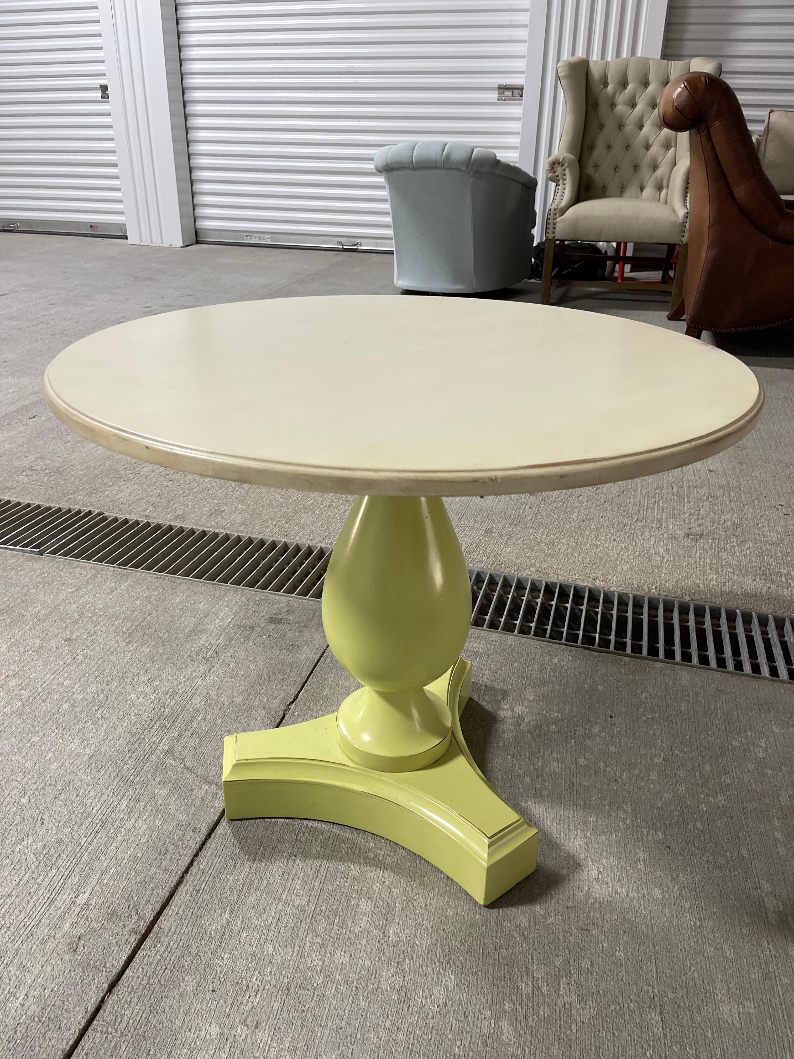 American Lime Color Pedestal Base End or Side Table with a Cream Wood top, 21st Century For Sale