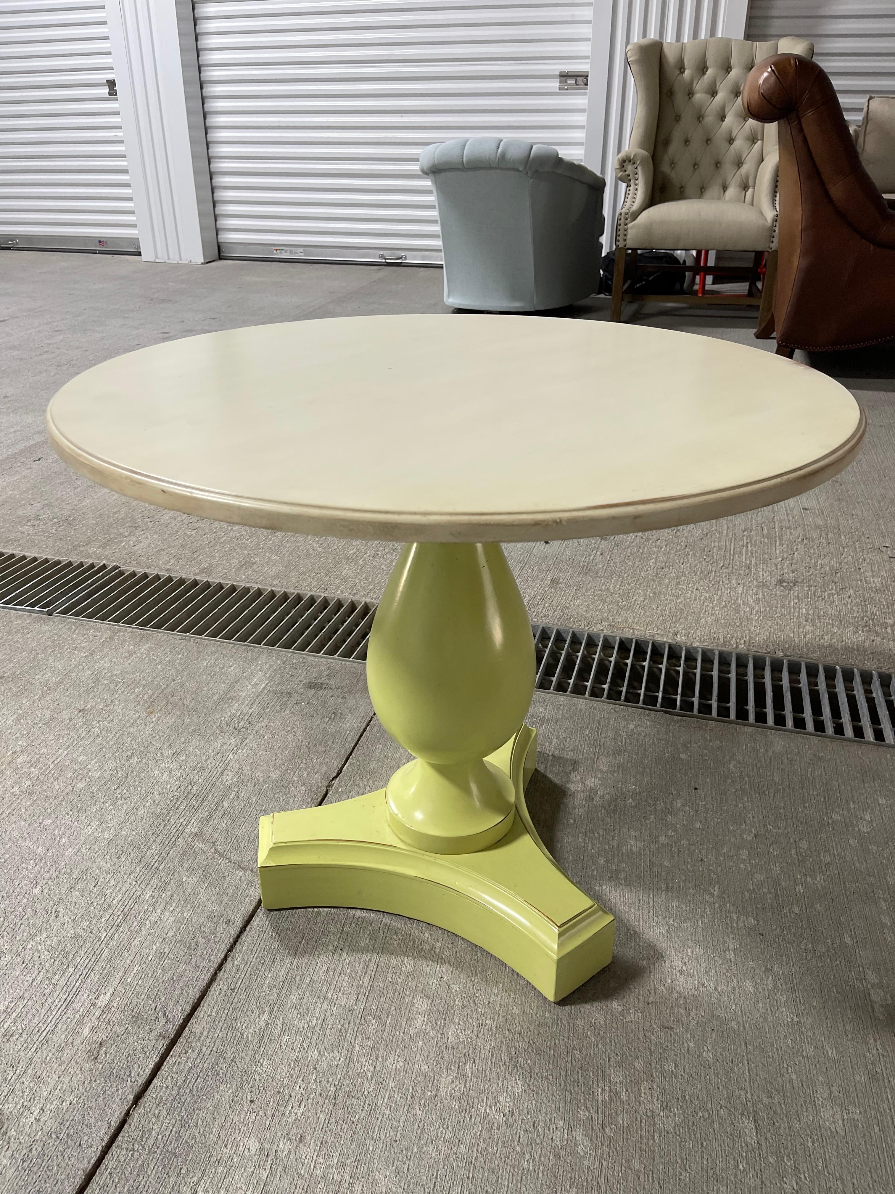 Lime Color Pedestal Base End or Side Table with a Cream Wood top, 21st Century In Good Condition For Sale In Savannah, GA