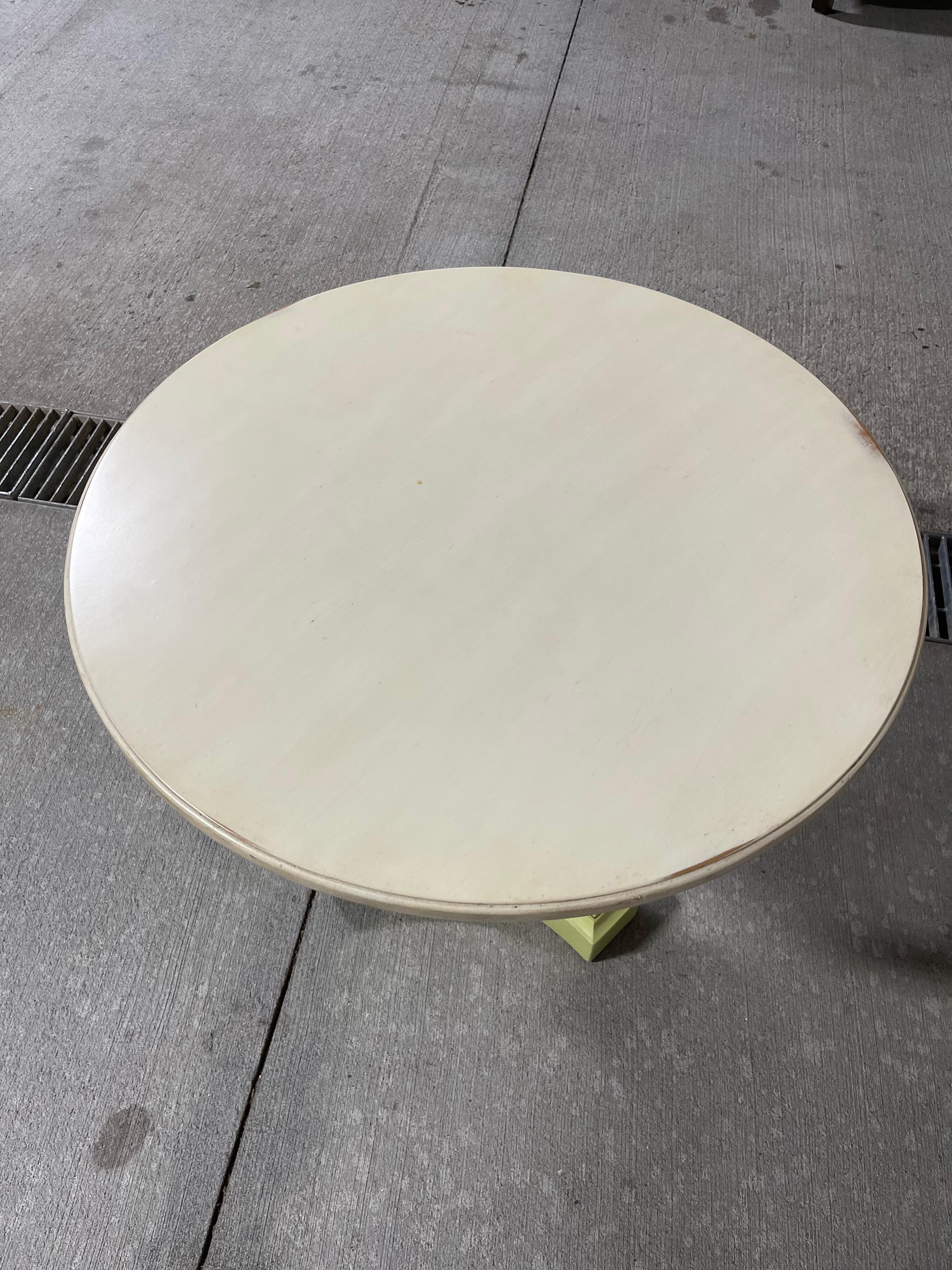 Contemporary Lime Color Pedestal Base End or Side Table with a Cream Wood top, 21st Century For Sale