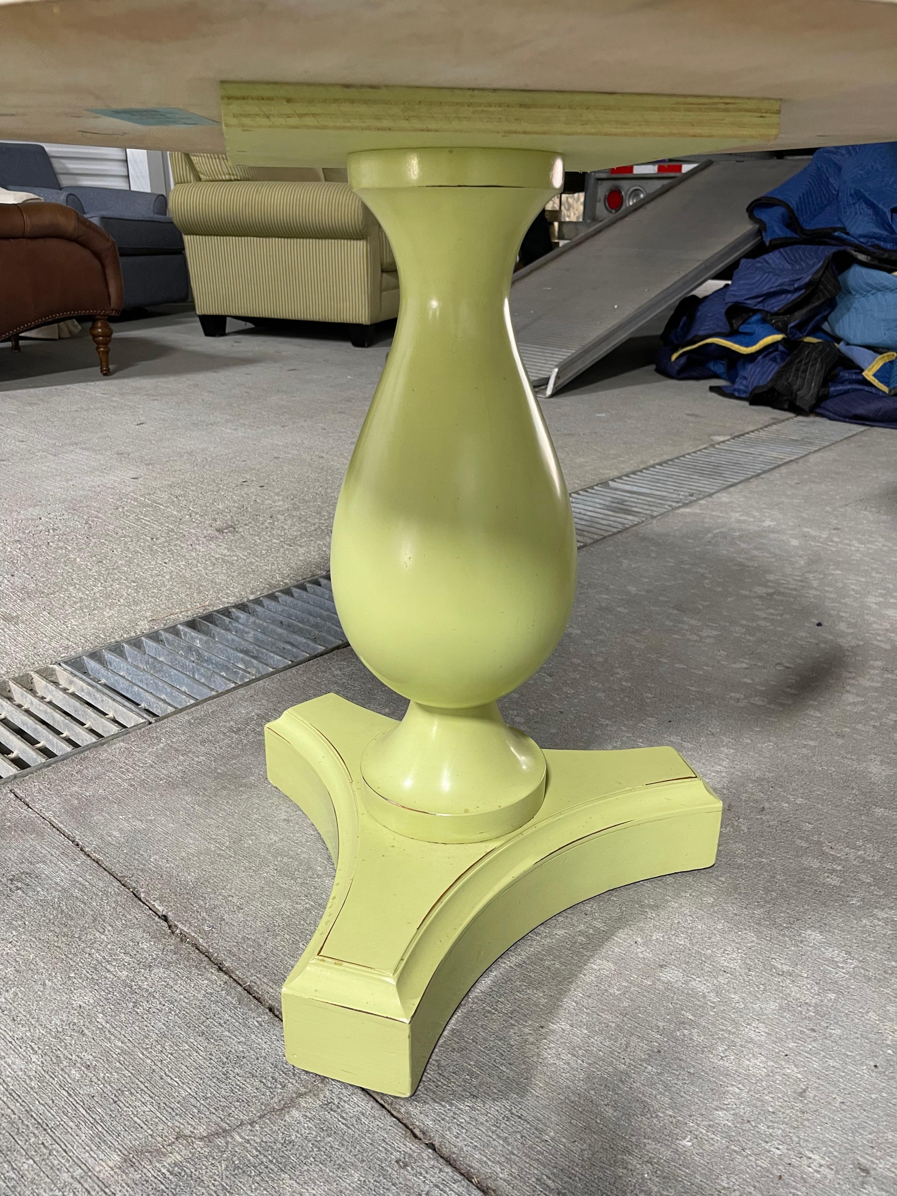 Lime Color Pedestal Base End or Side Table with a Cream Wood top, 21st Century For Sale 1