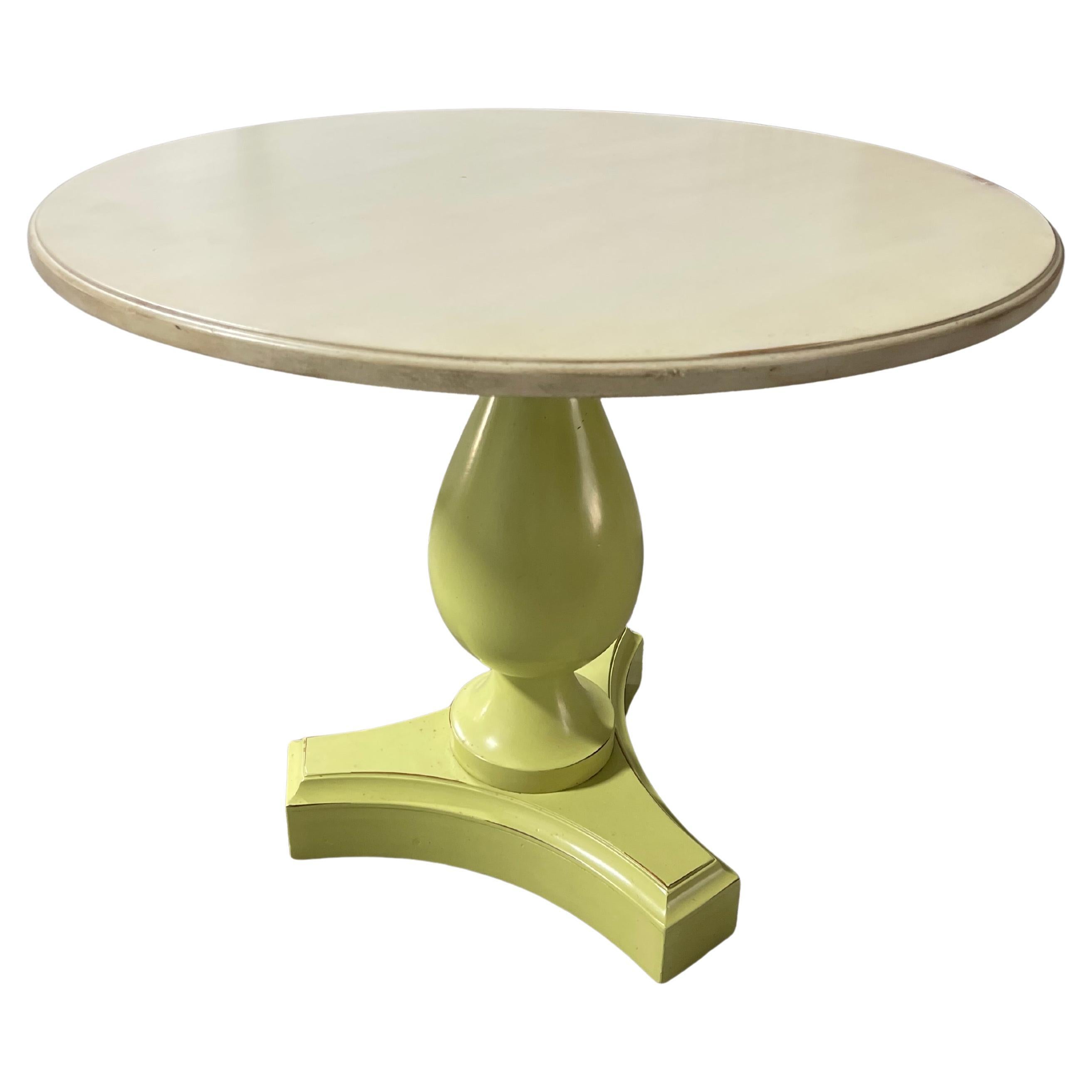 Lime Color Pedestal Base End or Side Table with a Cream Wood top, 21st Century For Sale