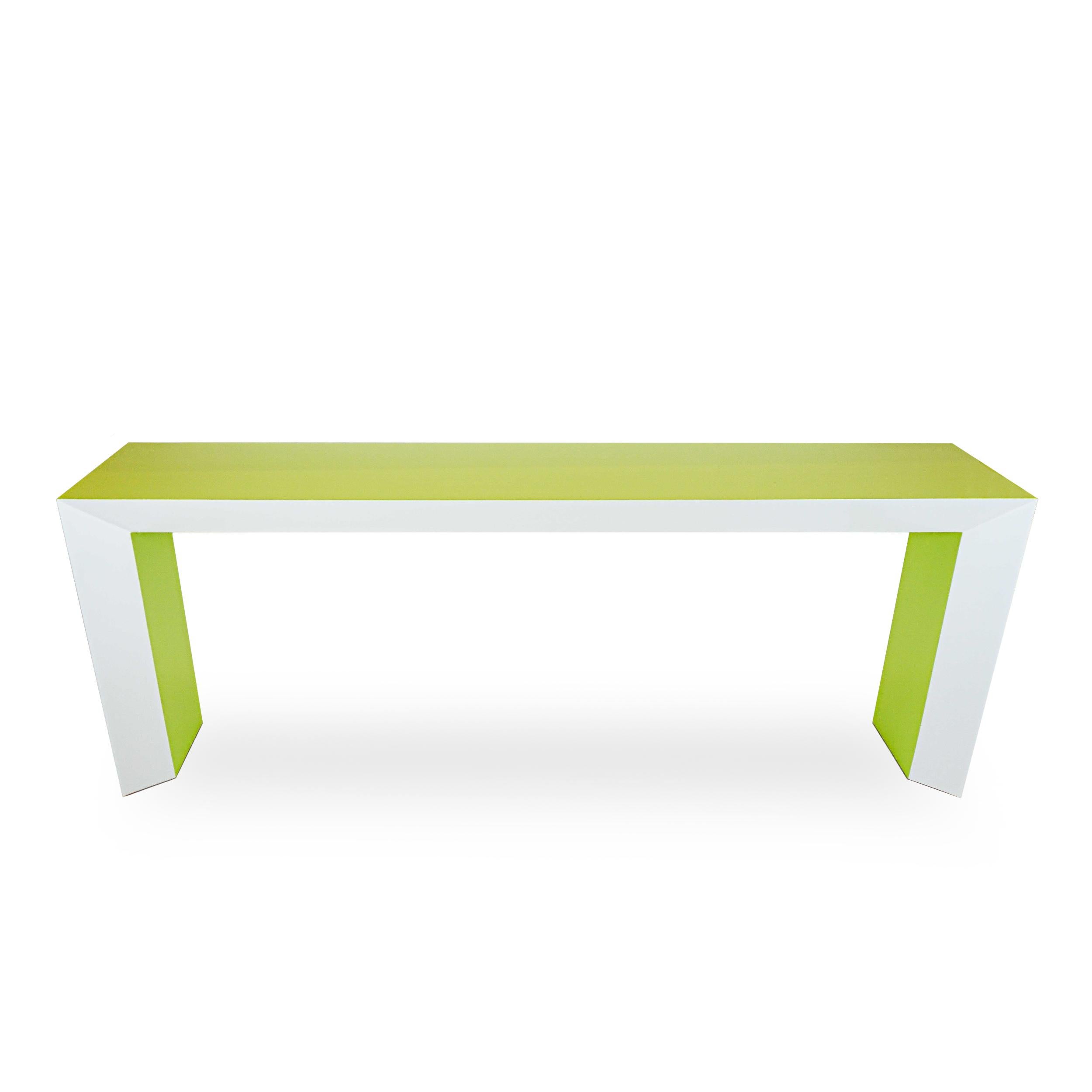 Moderne Console en laque vert citron et blanc en vente