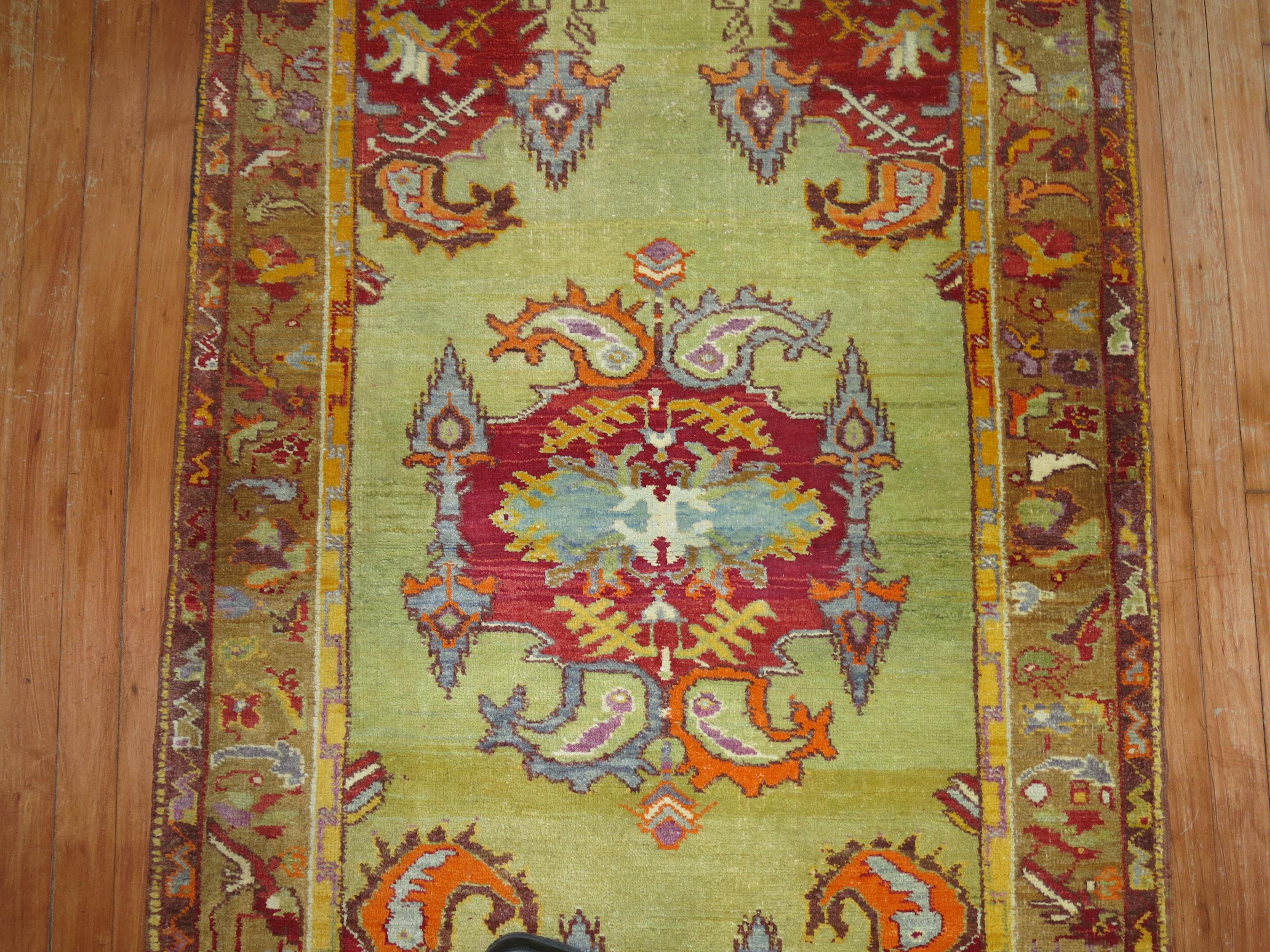Hand-Woven Lime Green Antique Turkish Rug, 20th Century