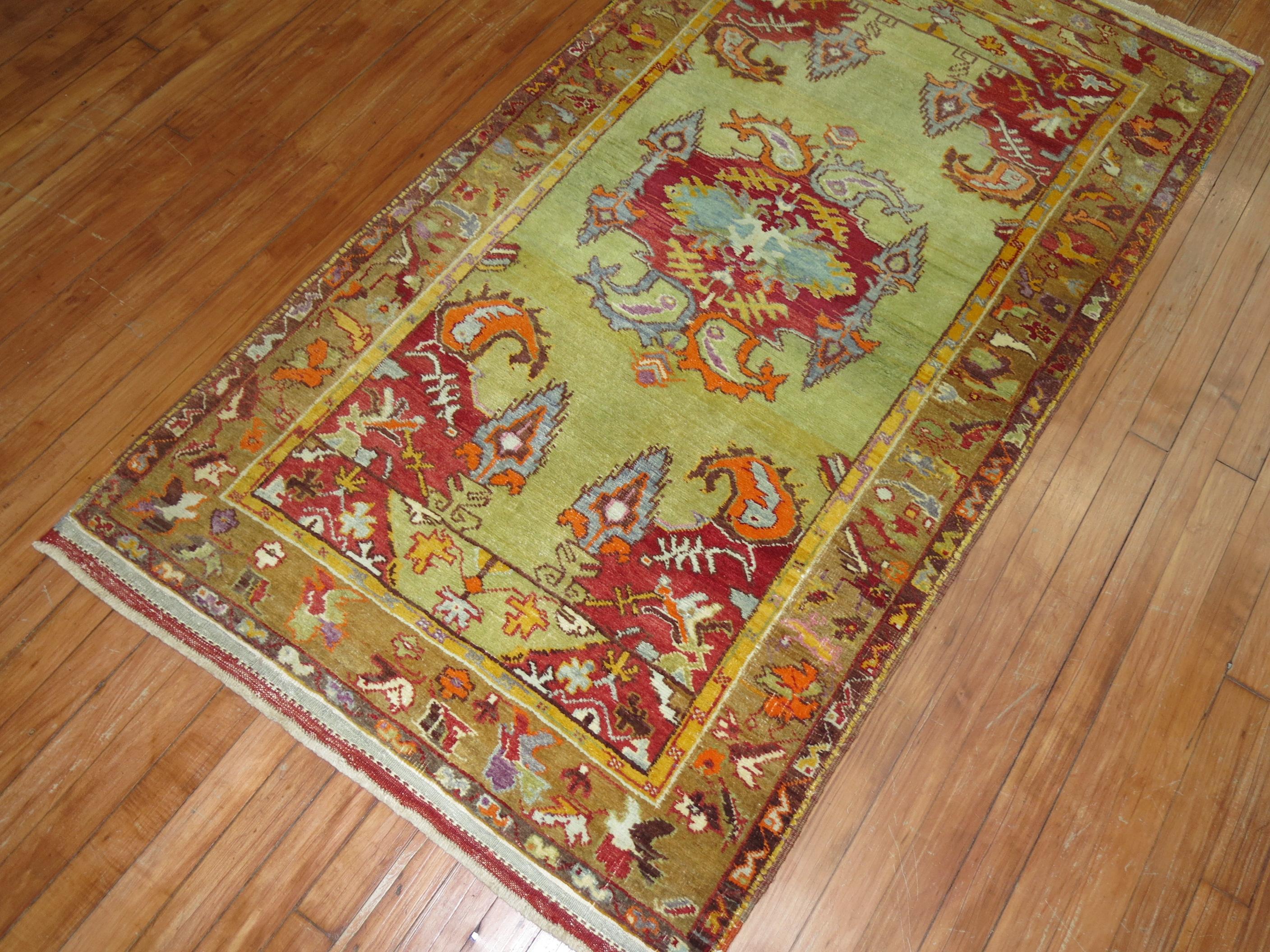 Lime Green Antique Turkish Rug, 20th Century In Good Condition In New York, NY