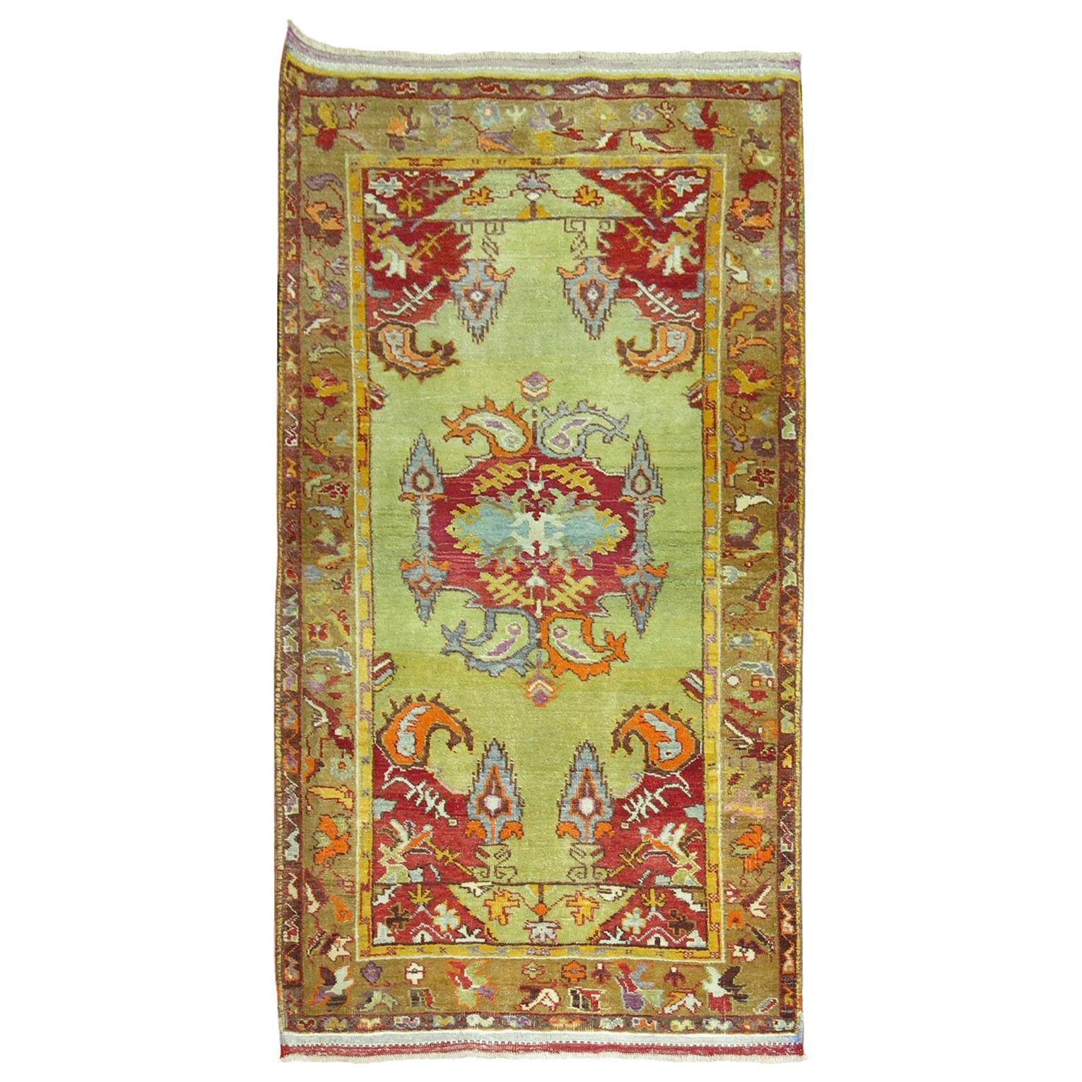 Lime Green Antique Turkish Rug, 20th Century