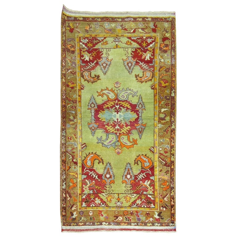 Lime Green Antique Turkish Rug, 20th Century at 1stDibs
