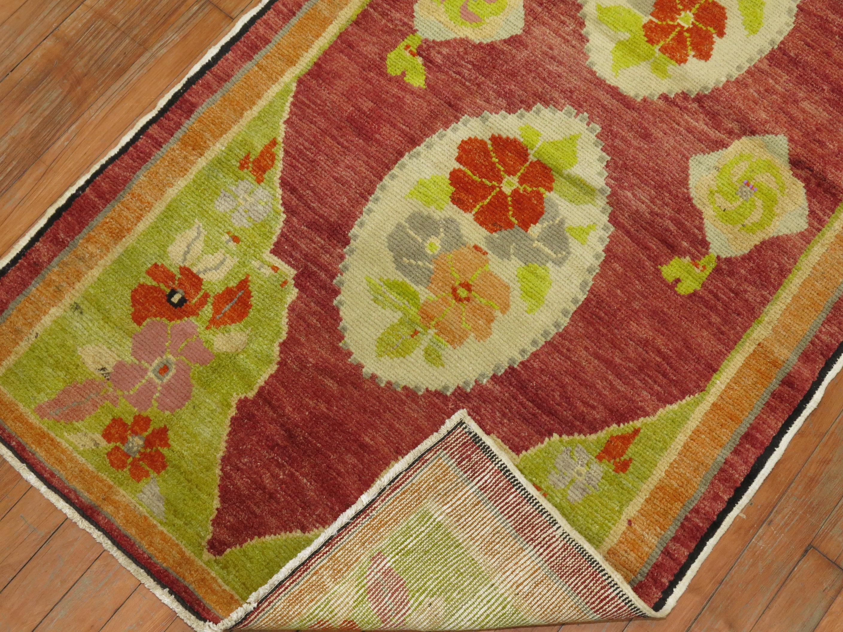 Vintage Turkish Oushak runner in bright red and lime green

Measures: 2'11