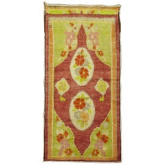 Lime Green Bright Red 20th Century Turkish Runner