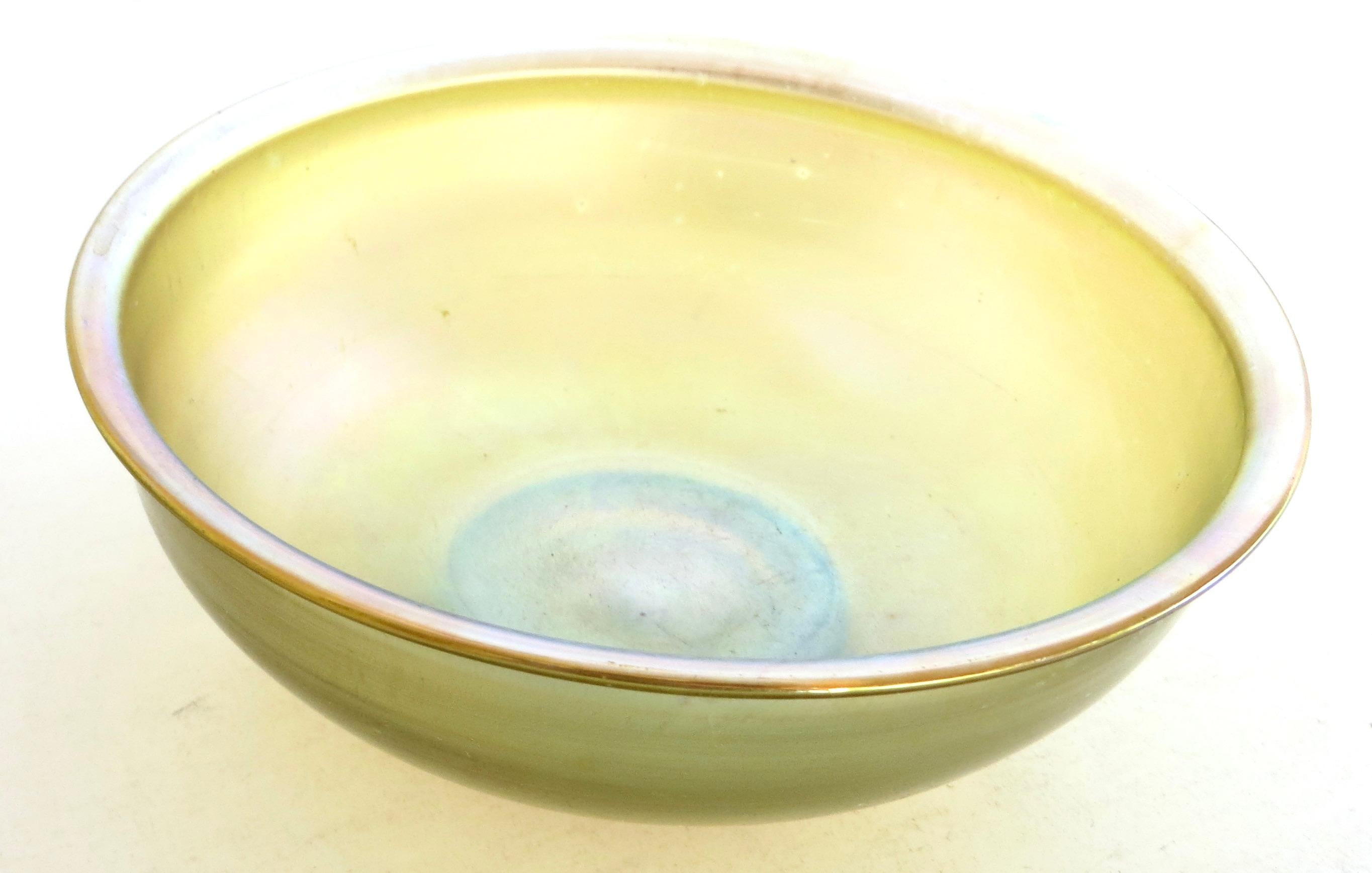 Art Nouveau Lime Green Favrile Glass Fruit Bowl by Tiffany (marked); New York, Circa 1910 For Sale