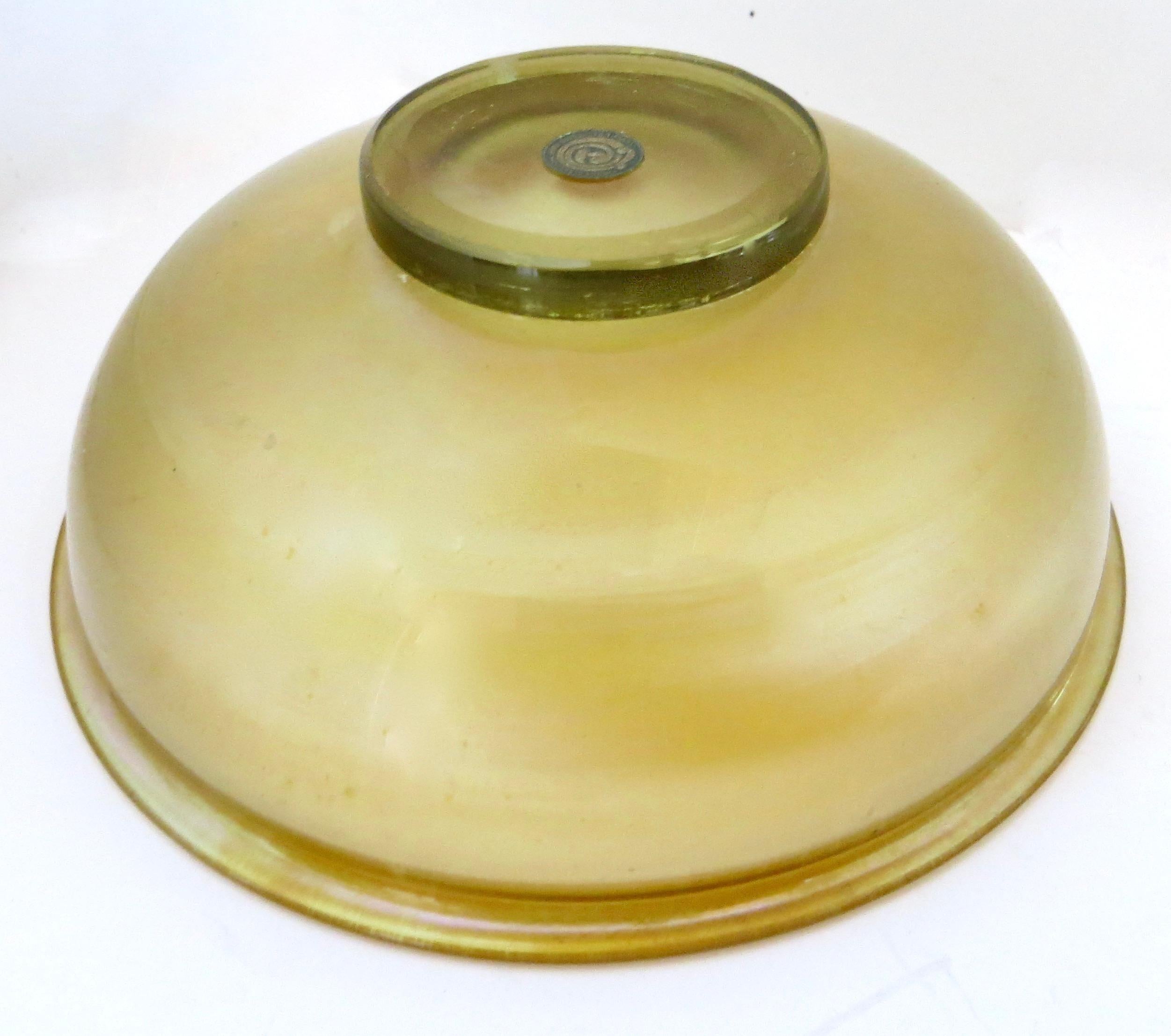 North American Lime Green Favrile Glass Fruit Bowl by Tiffany (marked); New York, Circa 1910 For Sale