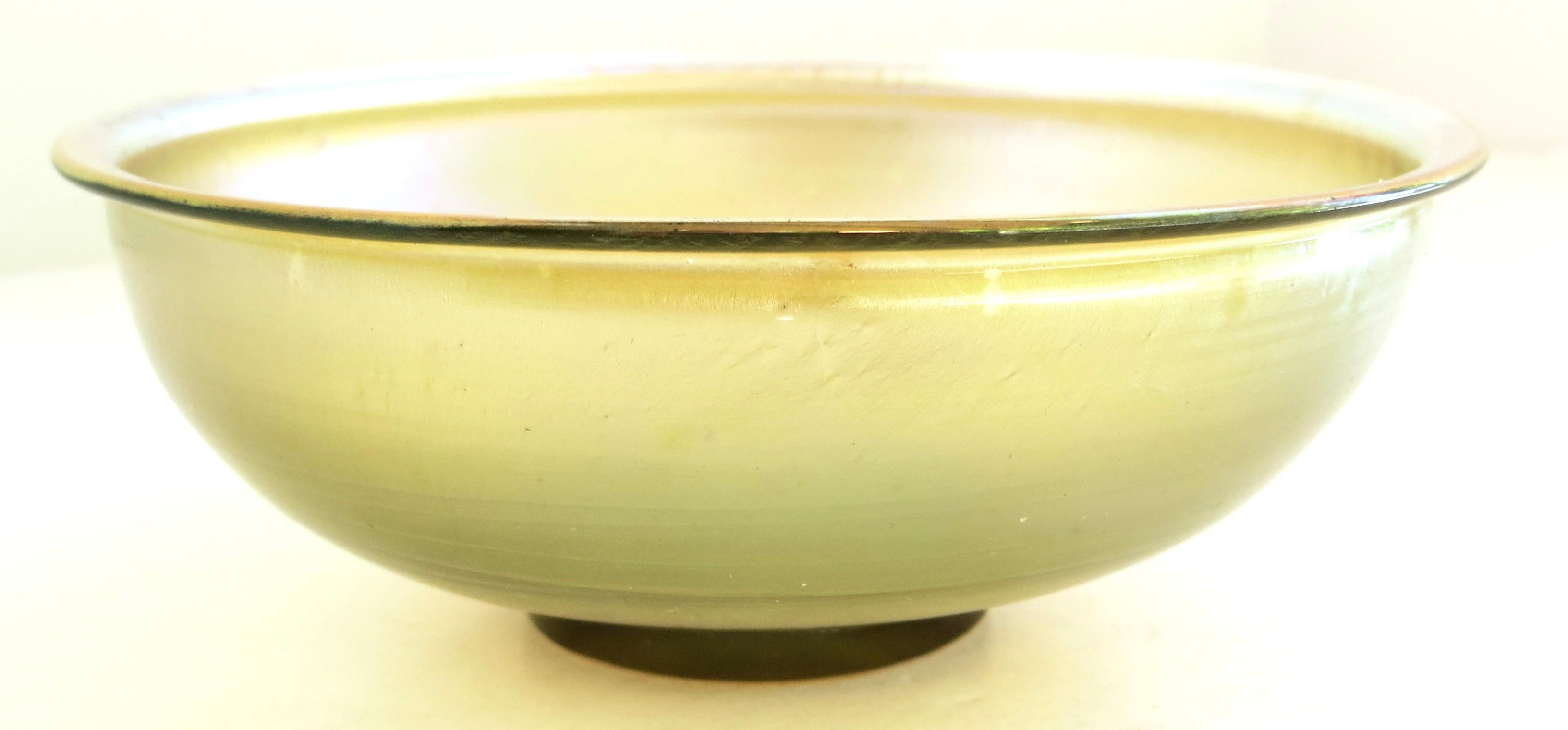 Hand-Crafted Lime Green Favrile Glass Fruit Bowl by Tiffany (marked); New York, Circa 1910 For Sale