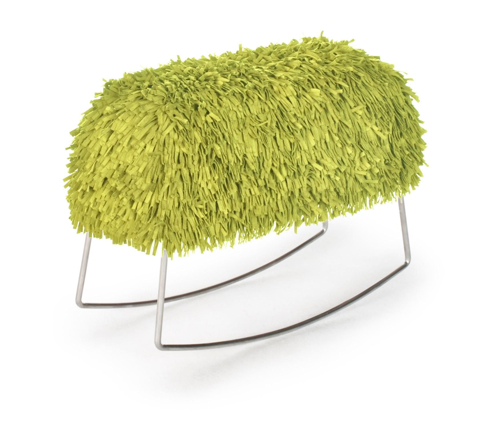 Lime green harry rocking chair by Kenneth Cobonpue
Materials: Microfiber, urethane foam, stainless steel, plywood.
Also available in other colors.
Dimensions: 28cm x 67cm x H 55cm

Harry brings the fun of the outdoors inside with its bright,