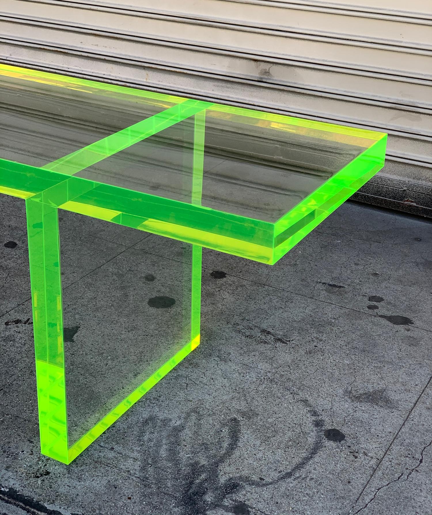 Contemporary Custom Lime Green Lucite Bench by Cain Modern