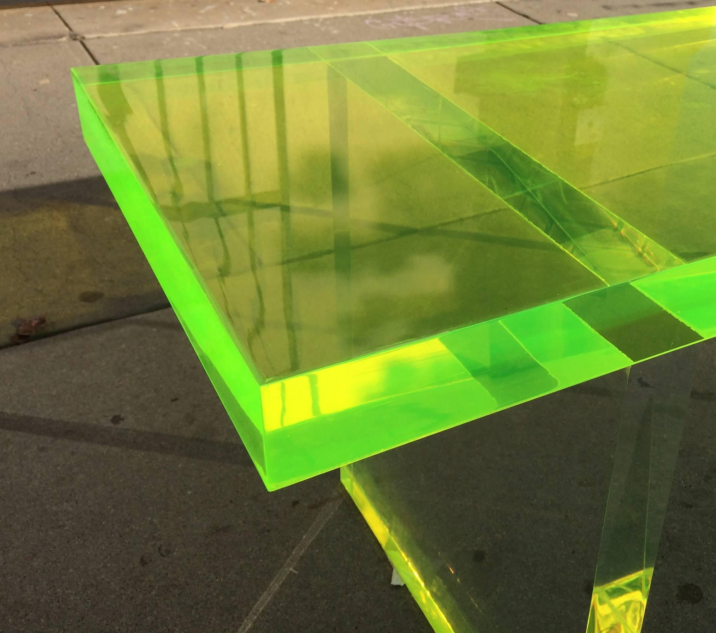 Lime Green Lucite Bench by Cain Modern In Excellent Condition In Los Angeles, CA