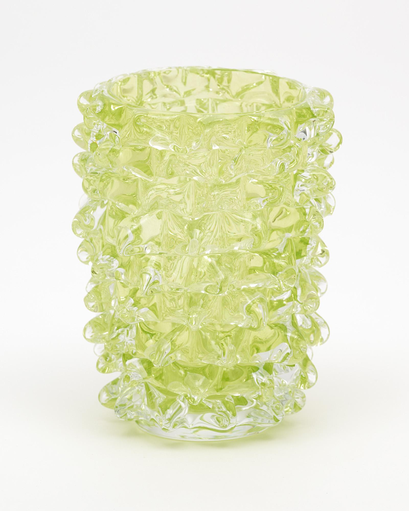 Mid-Century Modern Lime Green Murano Glass Rostrate Vase