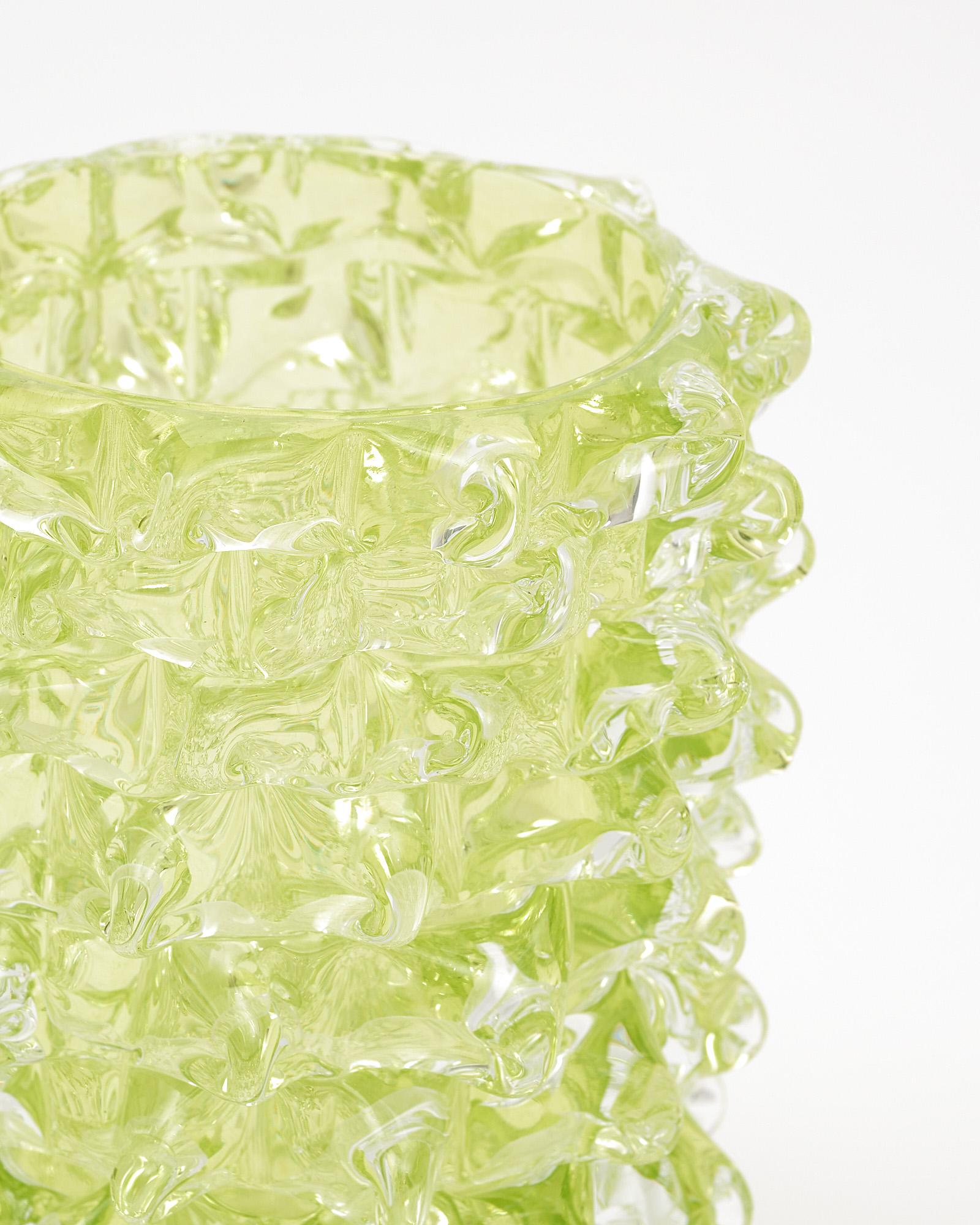 Lime Green Murano Glass Rostrate Vase In Good Condition In Austin, TX