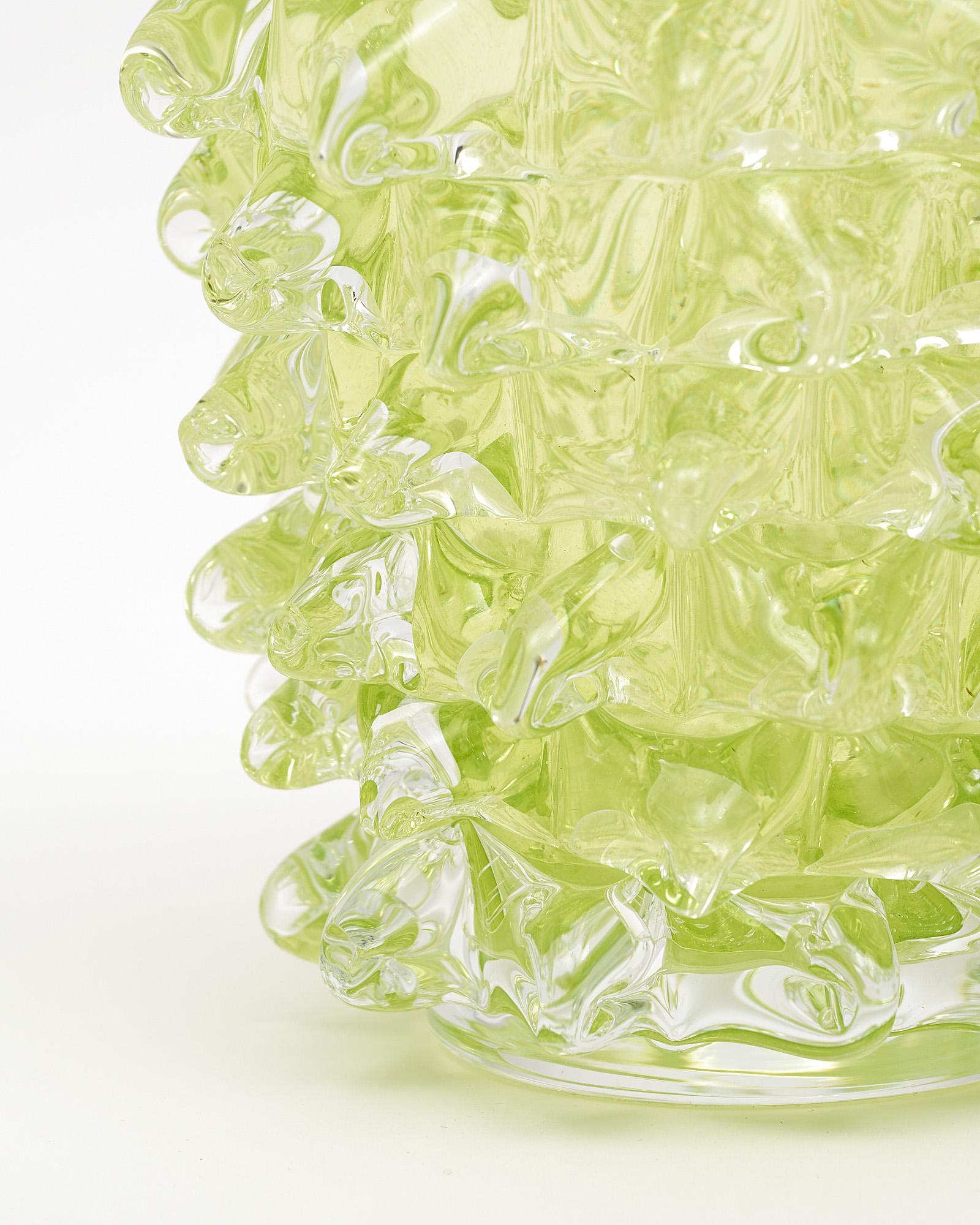 Contemporary Lime Green Murano Glass Rostrate Vase