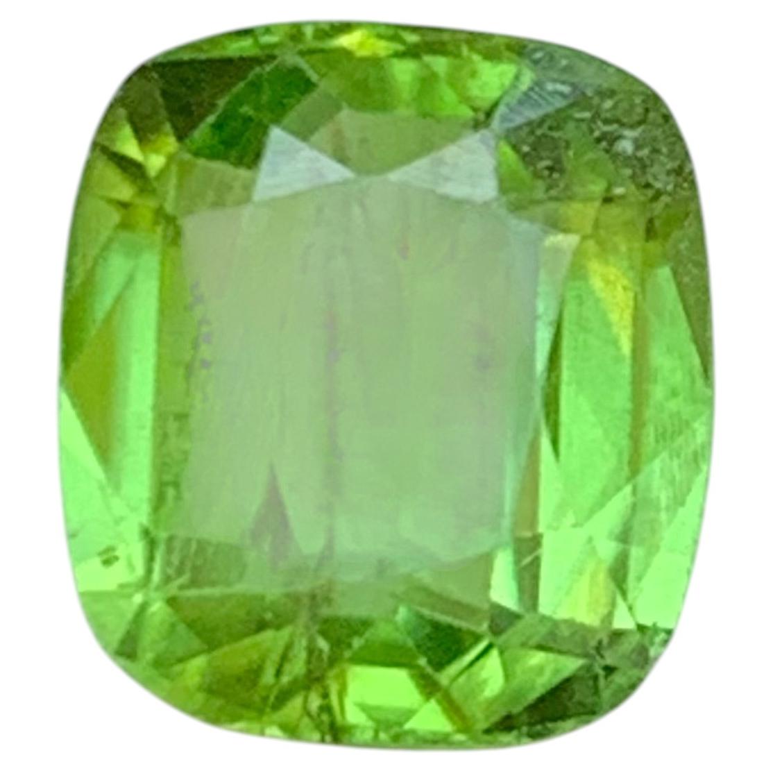 Lime Green Natural Peridot 3.12 Carat Cushion Cut Loose Gemstone for Ring