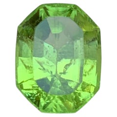 Lime Green Natural Peridot 4.19 Carat Octagon Step Cut Loose Gemstone for Ring