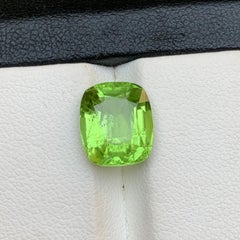 Lime Green Natural Peridot 5.23 Carat Cushion Cut Loose Gemstone for Ring