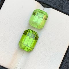 Lime Green Natural Peridot 7.28 Carat Emerald Cut Loose Gemstones for Jewelry