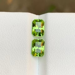 Lime Green Natural Peridot Gemstones Pair 1.95 Ct Emerald Cut  Earrings Jewelry