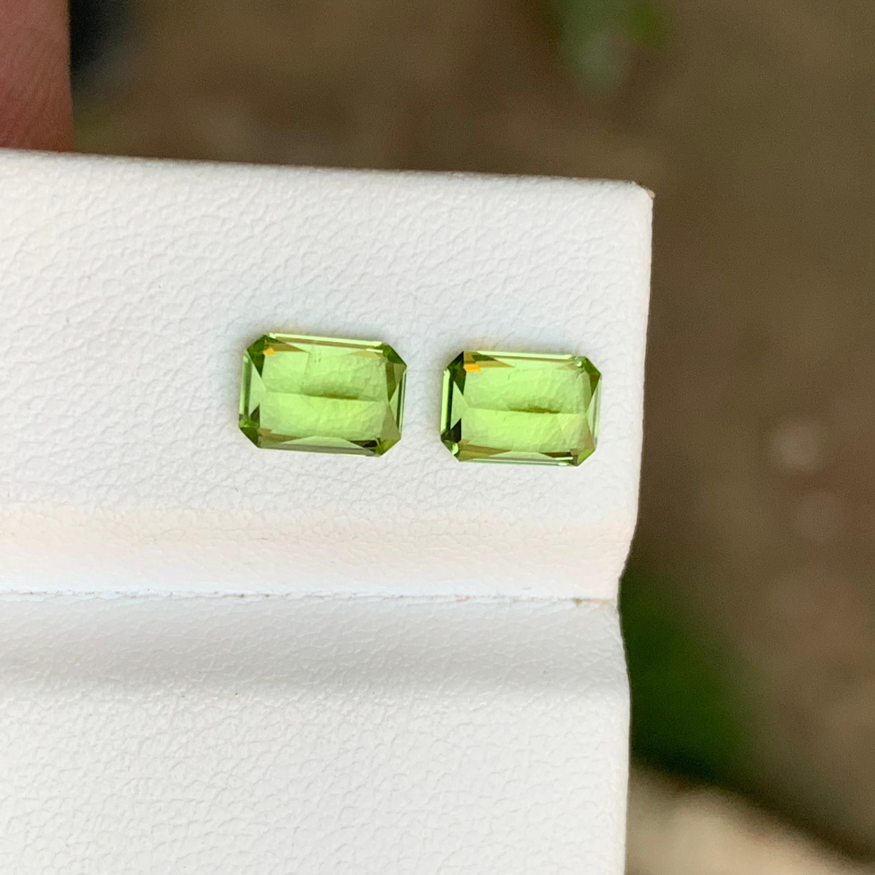Women's or Men's Lime Green Natural Peridot Gemstones Pair 1.95 Ct Emerald Cut  Earrings Jewelry For Sale