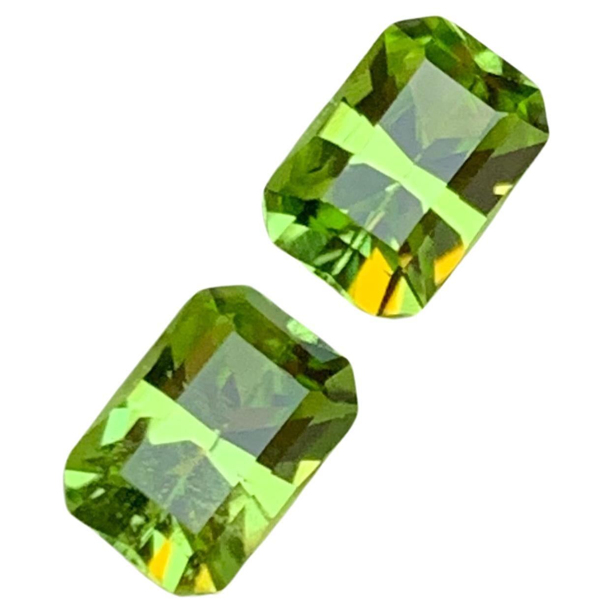 Lime Green Natural Peridot Gemstones Pair 1.95 Ct Emerald Cut  Earrings Jewelry For Sale