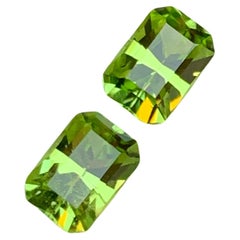 Lime Green Natural Peridot Gemstones Pair 1.95 Ct Emerald Cut  Earrings Jewelry
