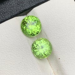 Lime Green Natural Peridot Round Cut 4.12 Carat Loose Gemstone Pair, Pakistan