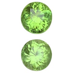 Lime Green Natural Peridot Round Cut 4.12 Carat Loose Gemstone Pair, Pakistan