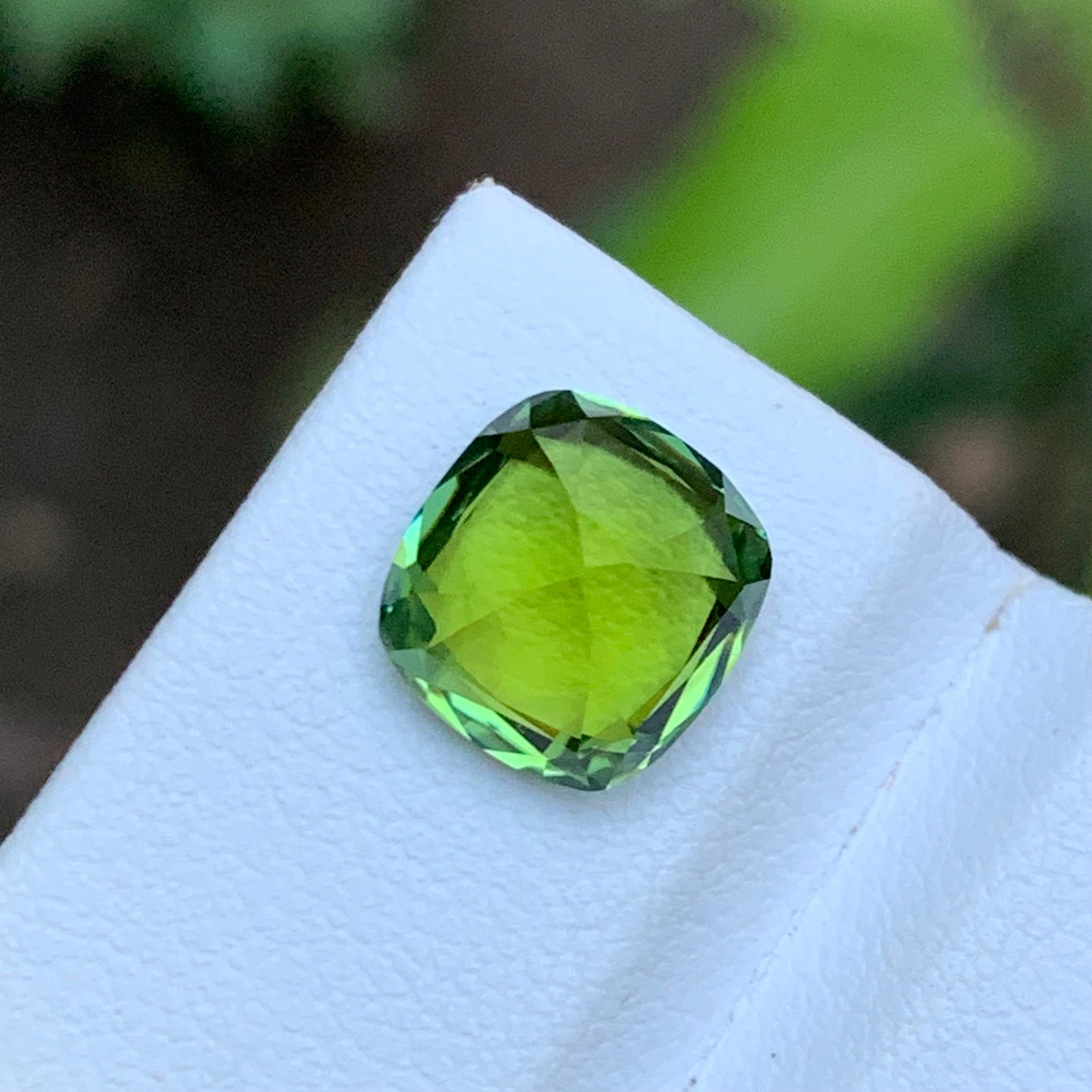 Contemporary Lime Green Natural Tourmaline Gemstone 3.45 Ct Cushion Cut  Ring, Pendant Jewel For Sale