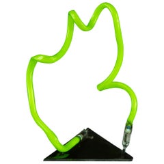 Lime Green Neon Tabletop Light Sculpture Modern Contemporary Abstract Resin Base